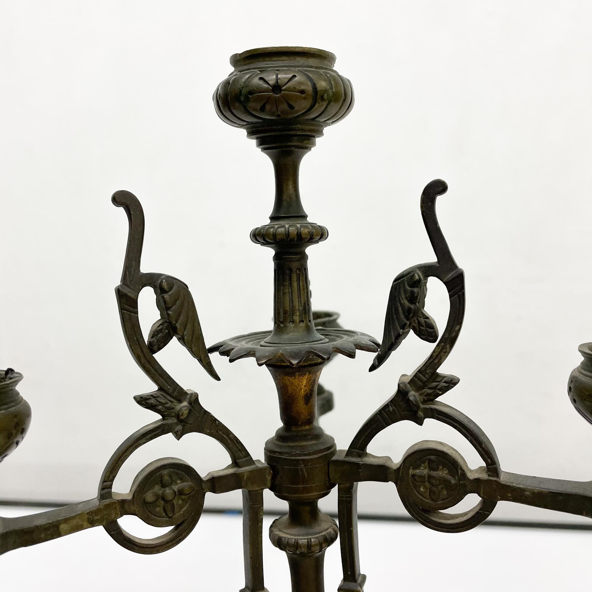 French Empire Pair Sophisticated Candelabra Bronze on Belgium Black Marble 1800s In Good Condition In Chula Vista, CA