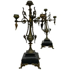 French Empire Pair Sophisticated Candelabra Bronze on Belgium Black Marble 1800s