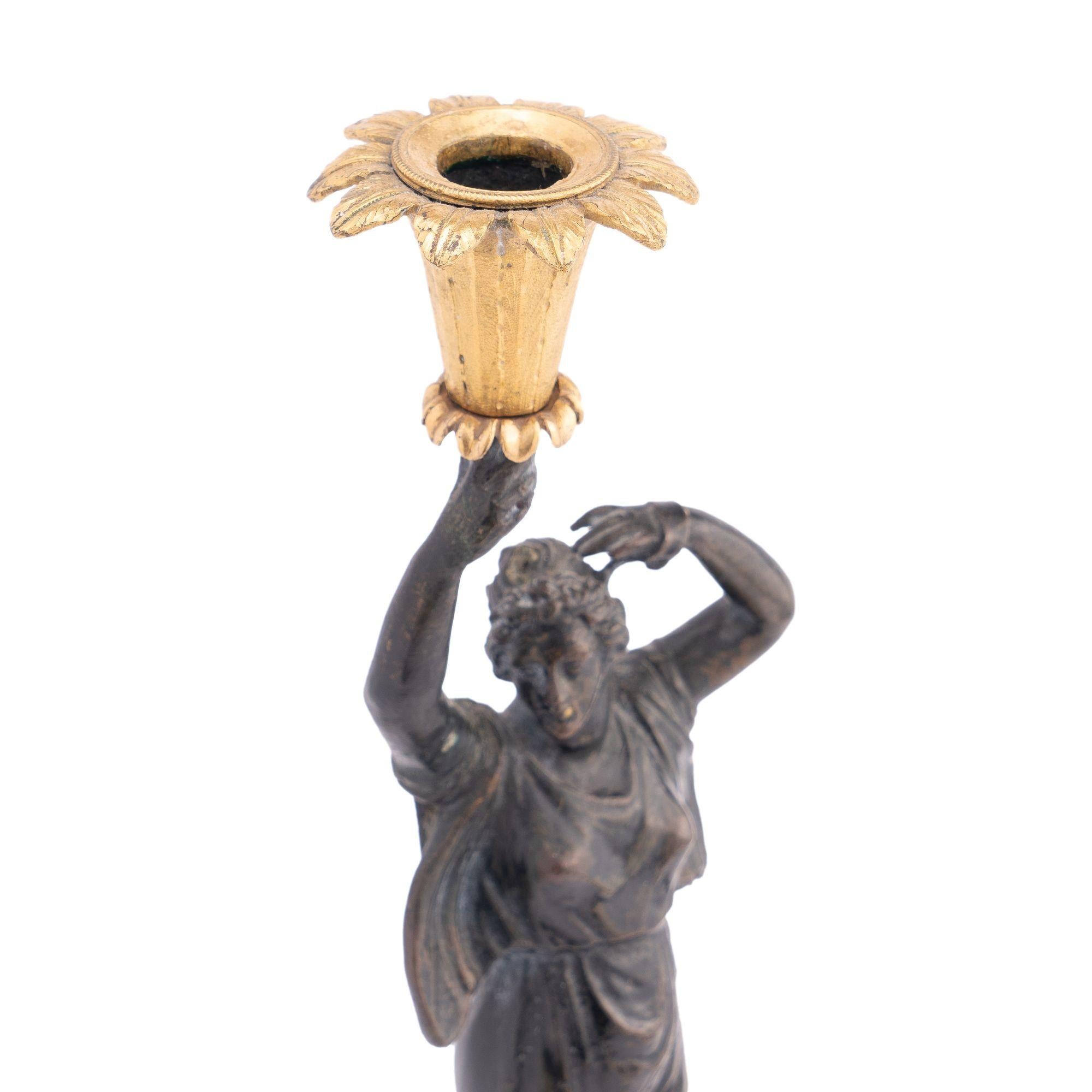 French Empire Parcel Gilt Bronze Figural Candlestick, 1800-1810 For Sale 7