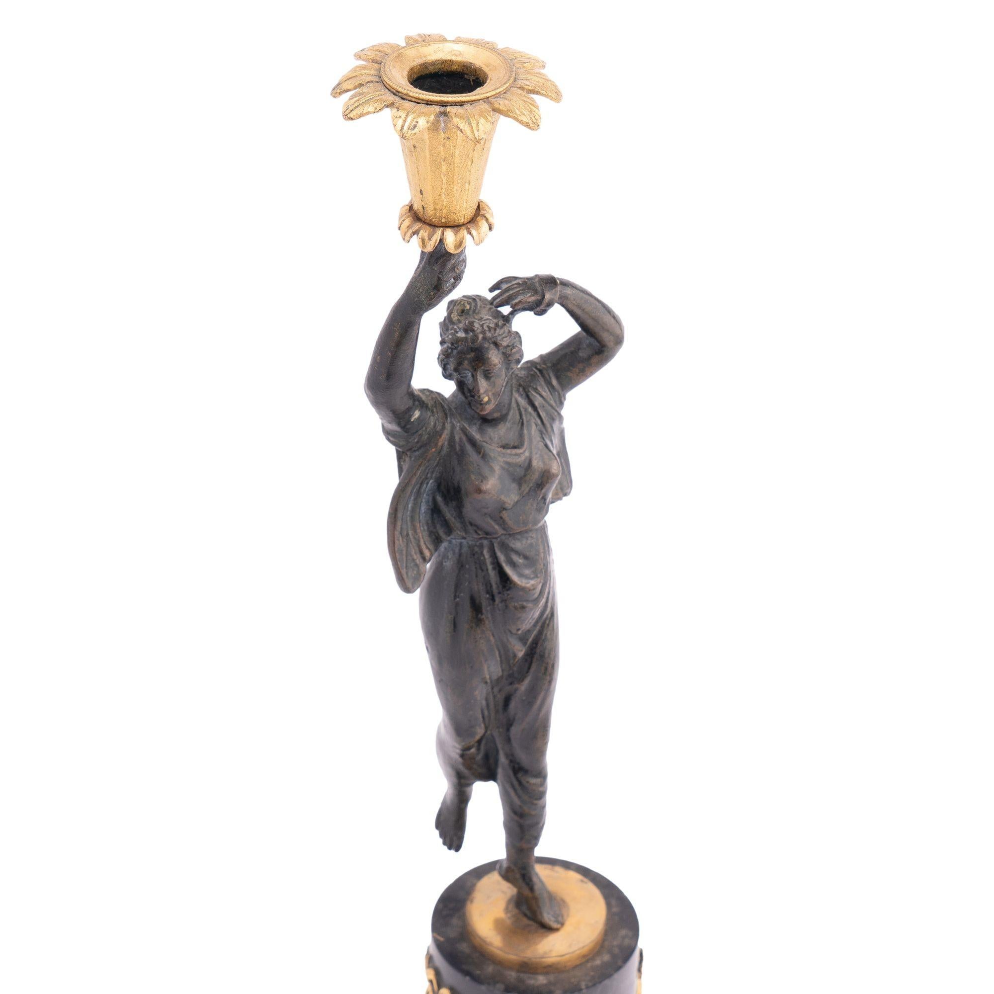 French Empire Parcel Gilt Bronze Figural Candlestick, 1800-1810 For Sale 8
