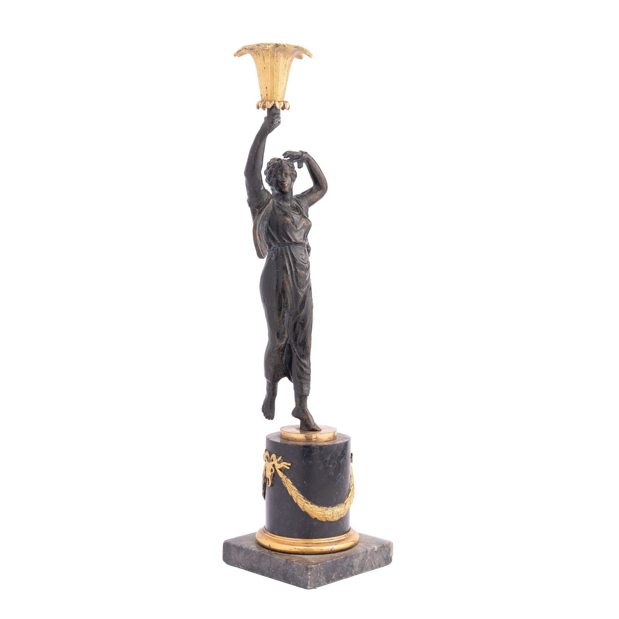 French Empire Parcel Gilt Bronze Figural Candlestick, 1800-1810 For Sale 1