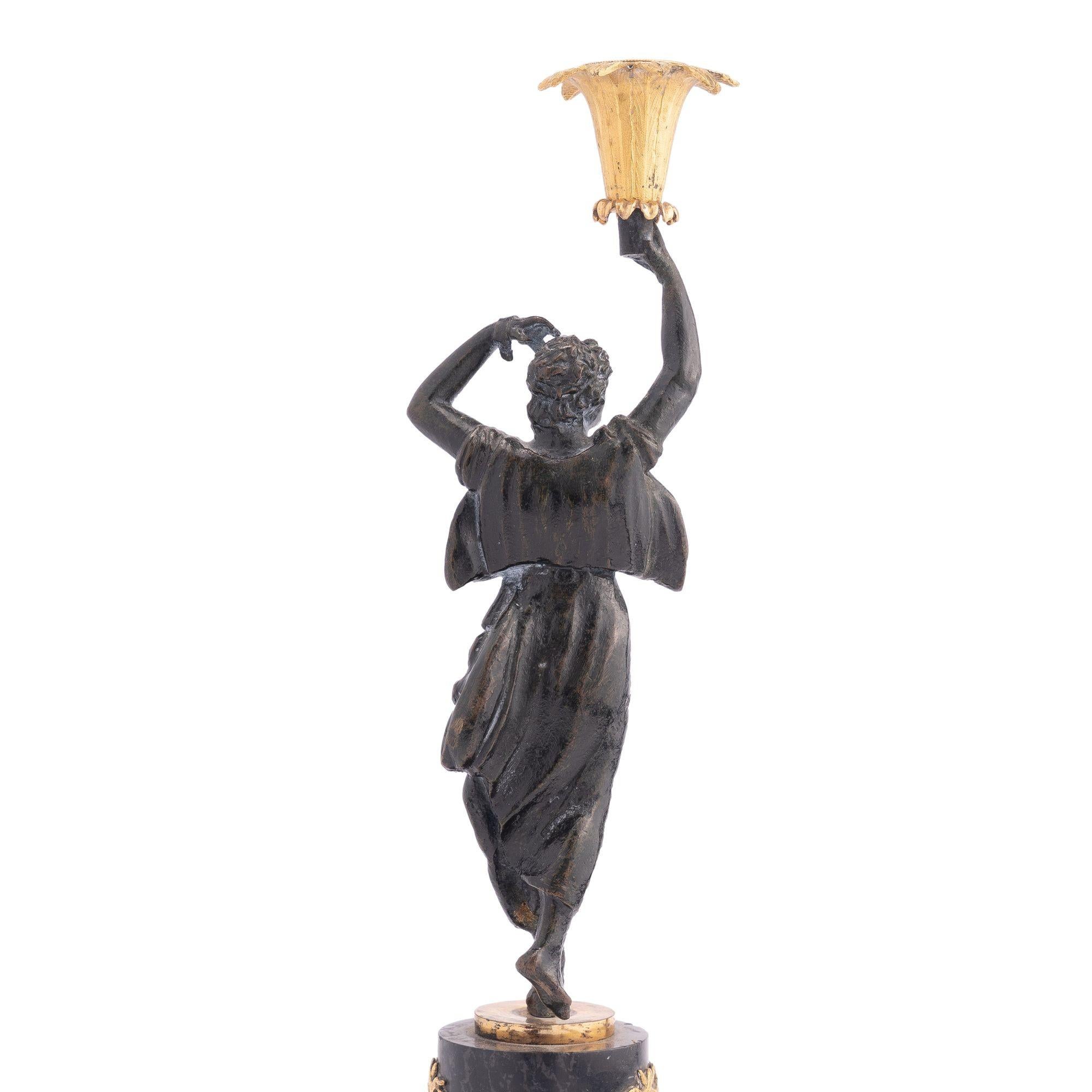 French Empire Parcel Gilt Bronze Figural Candlestick, 1800-1810 For Sale 4