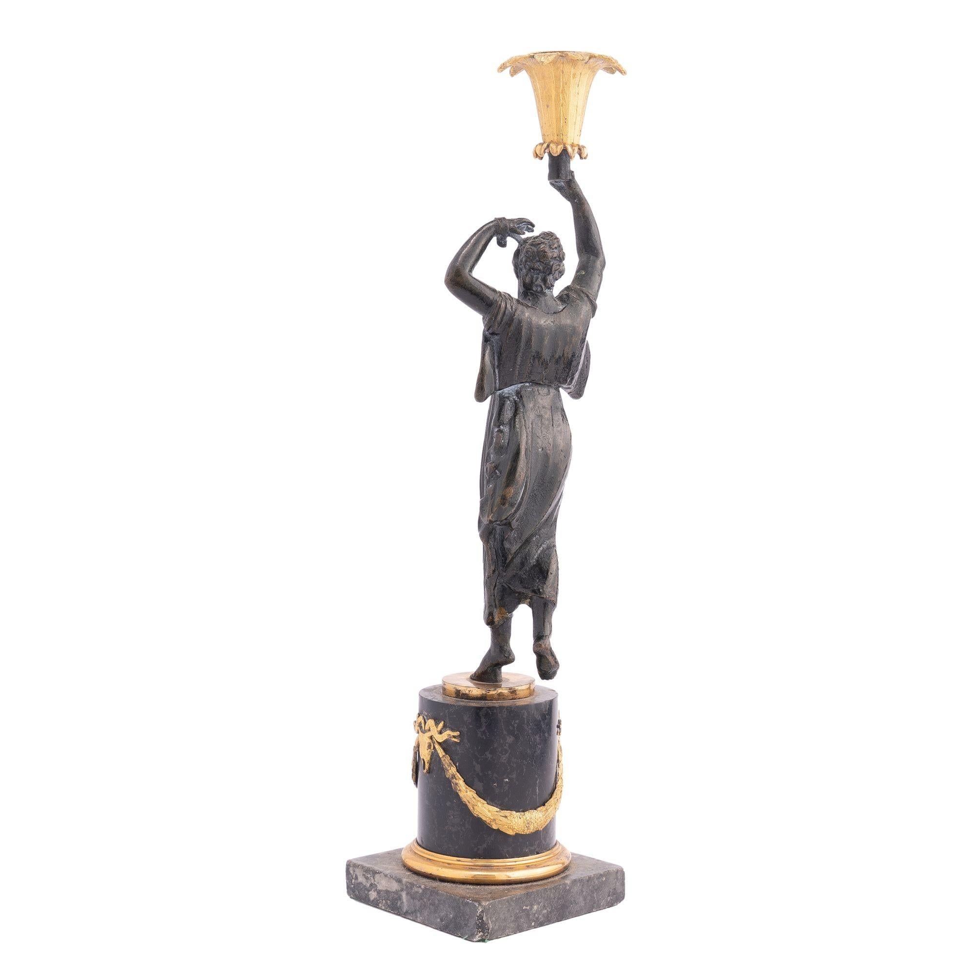 French Empire Parcel Gilt Bronze Figural Candlestick, 1800-1810 For Sale 5