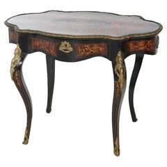 French Empire Parlor Table, Ebonized with Marquetry Inlay & Ormolu 20th