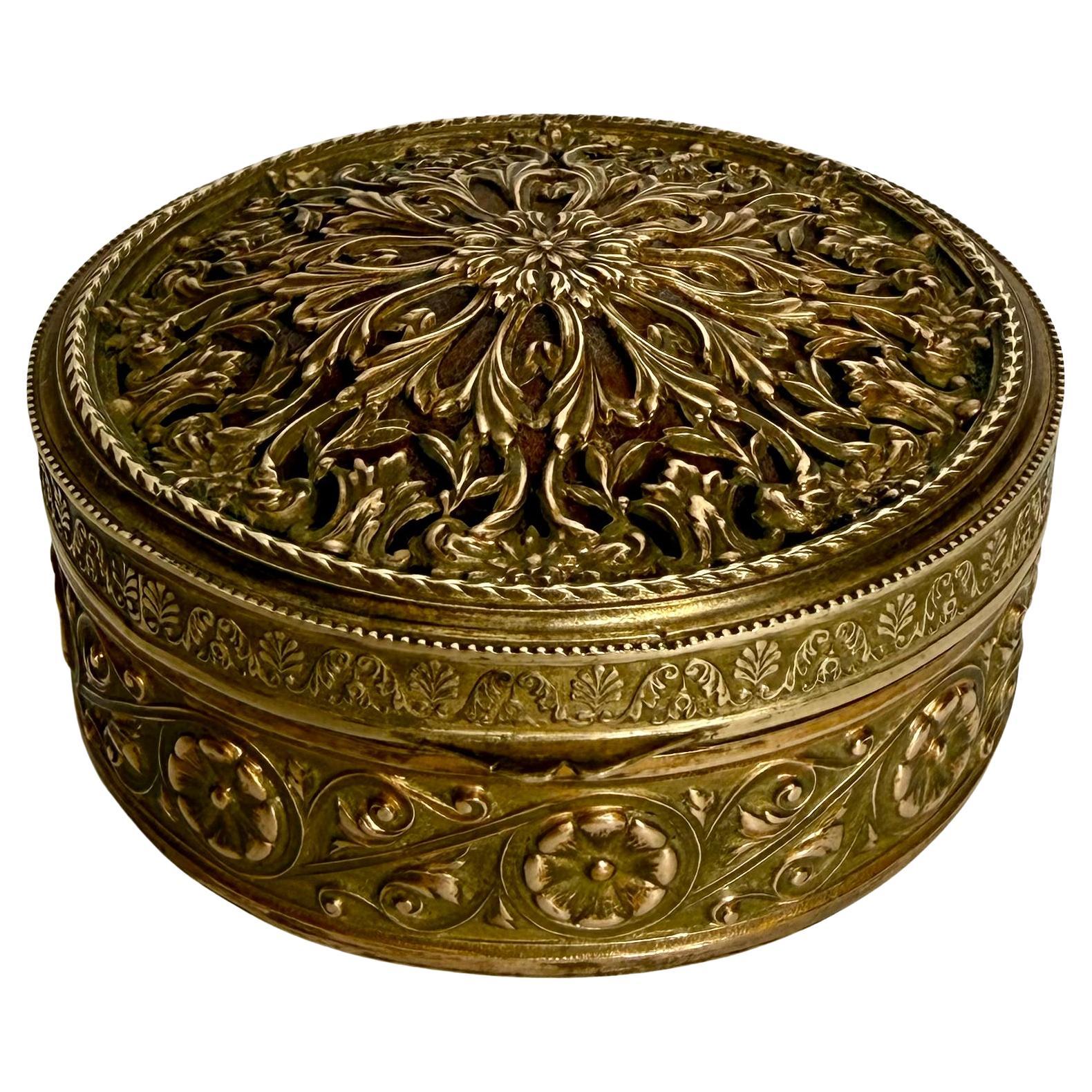French Empire Partially Gilt Brass Box with Velvet Interior, Early 19th Century