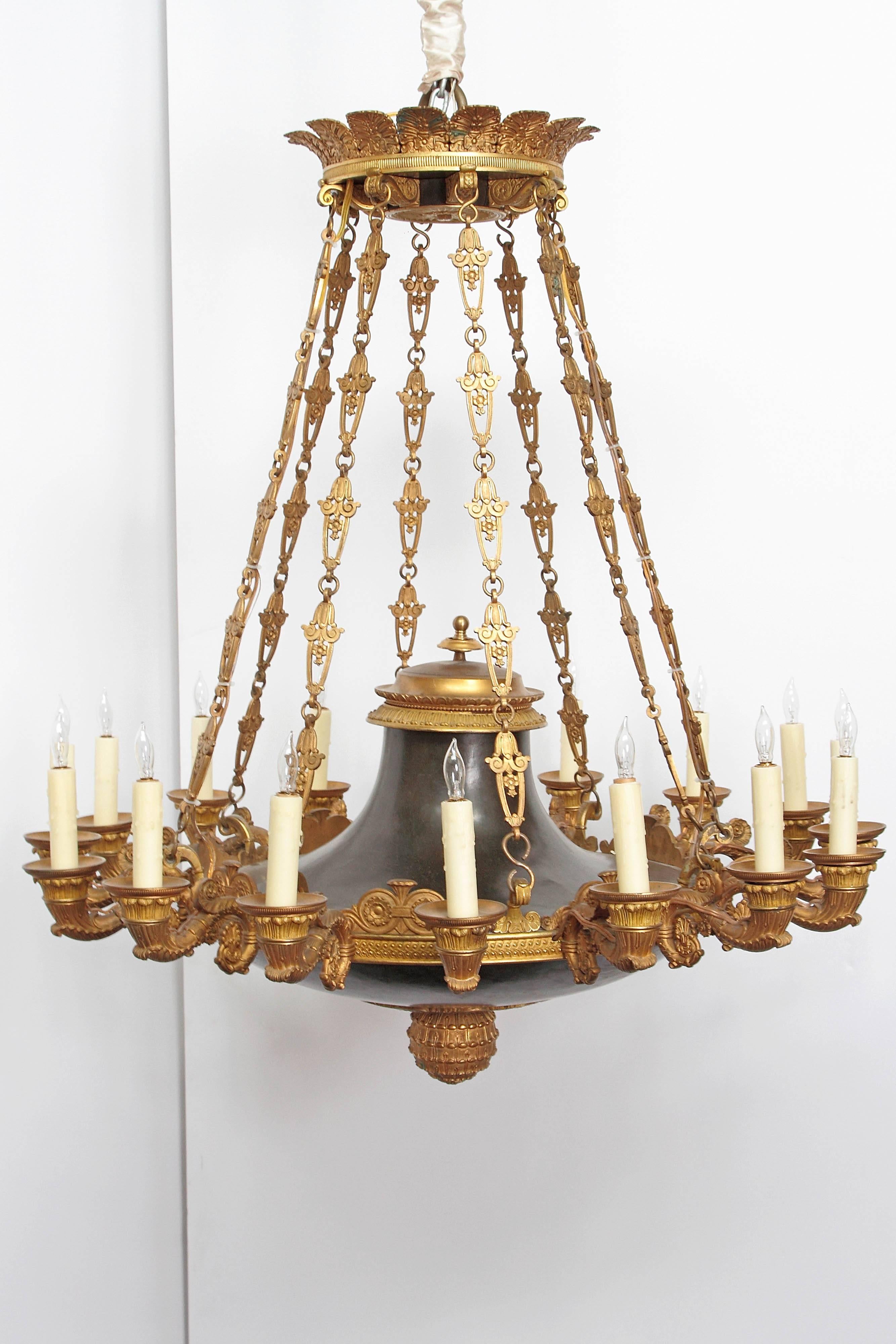 French Empire Patinated and Gilt Bronze Argon Chandelier / 16 Lights 5