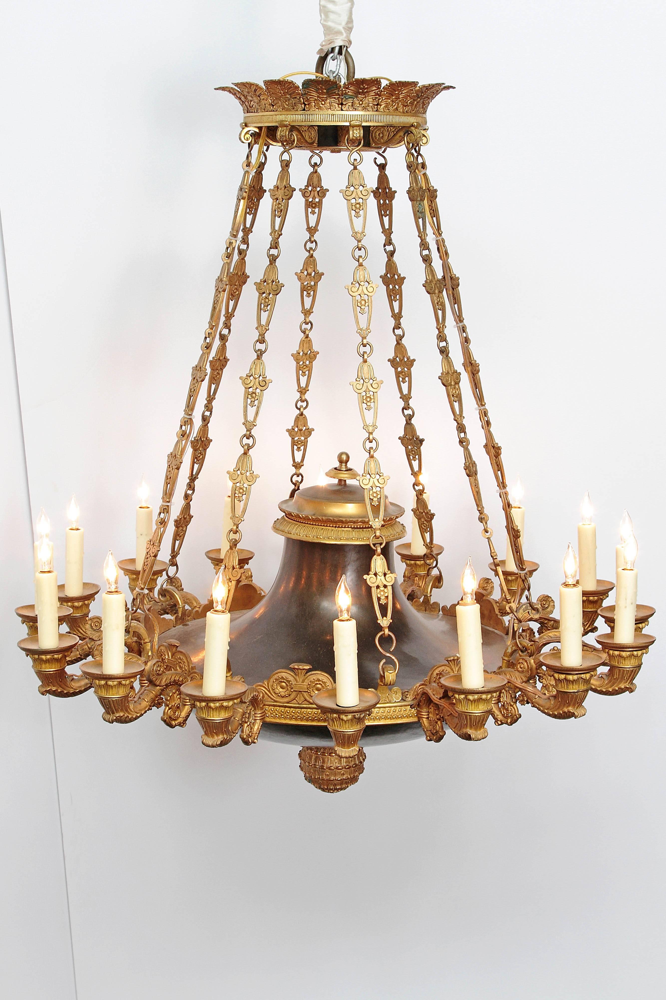 French Empire Patinated and Gilt Bronze Argon Chandelier / 16 Lights 6