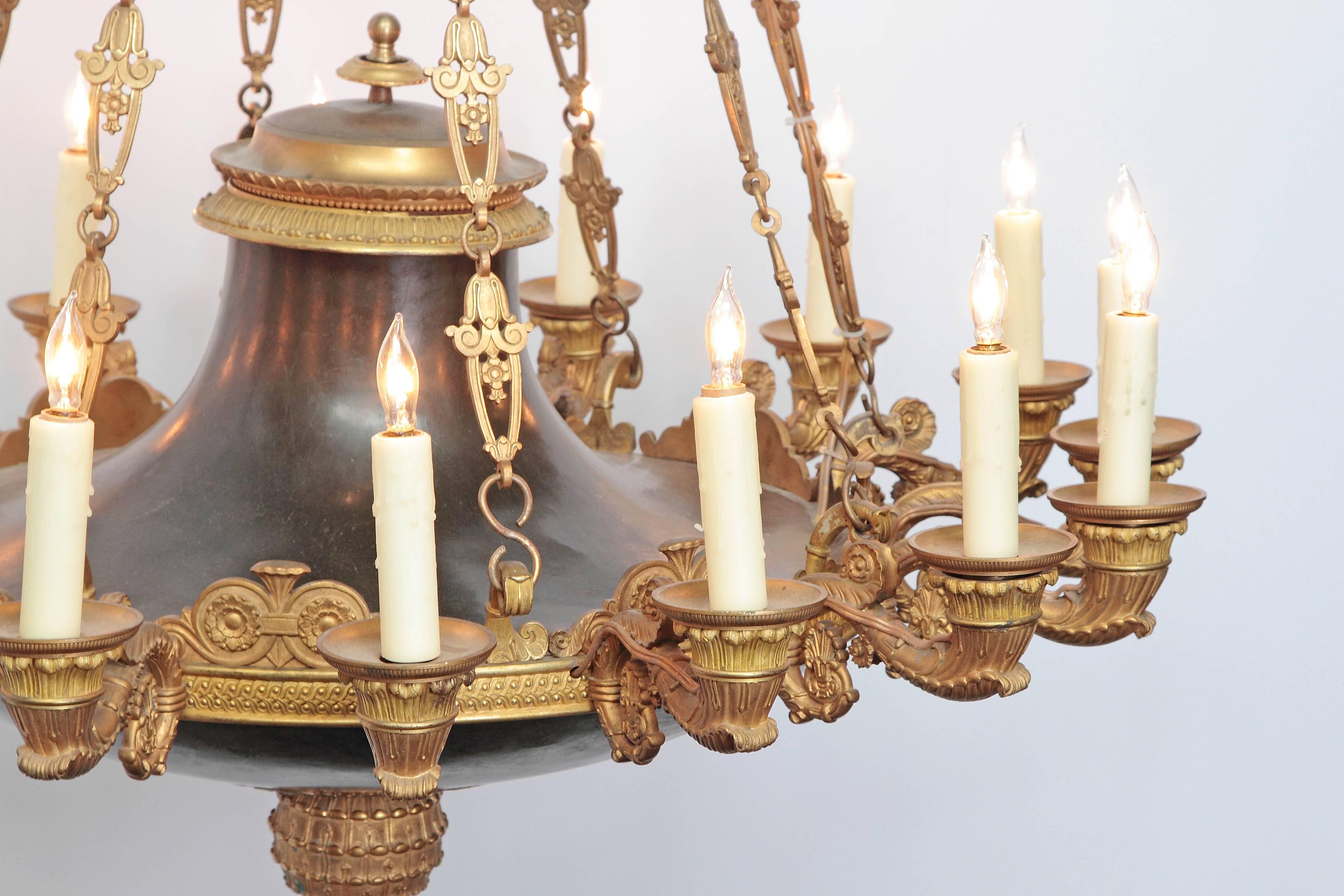 French Empire Patinated and Gilt Bronze Argon Chandelier / 16 Lights 7