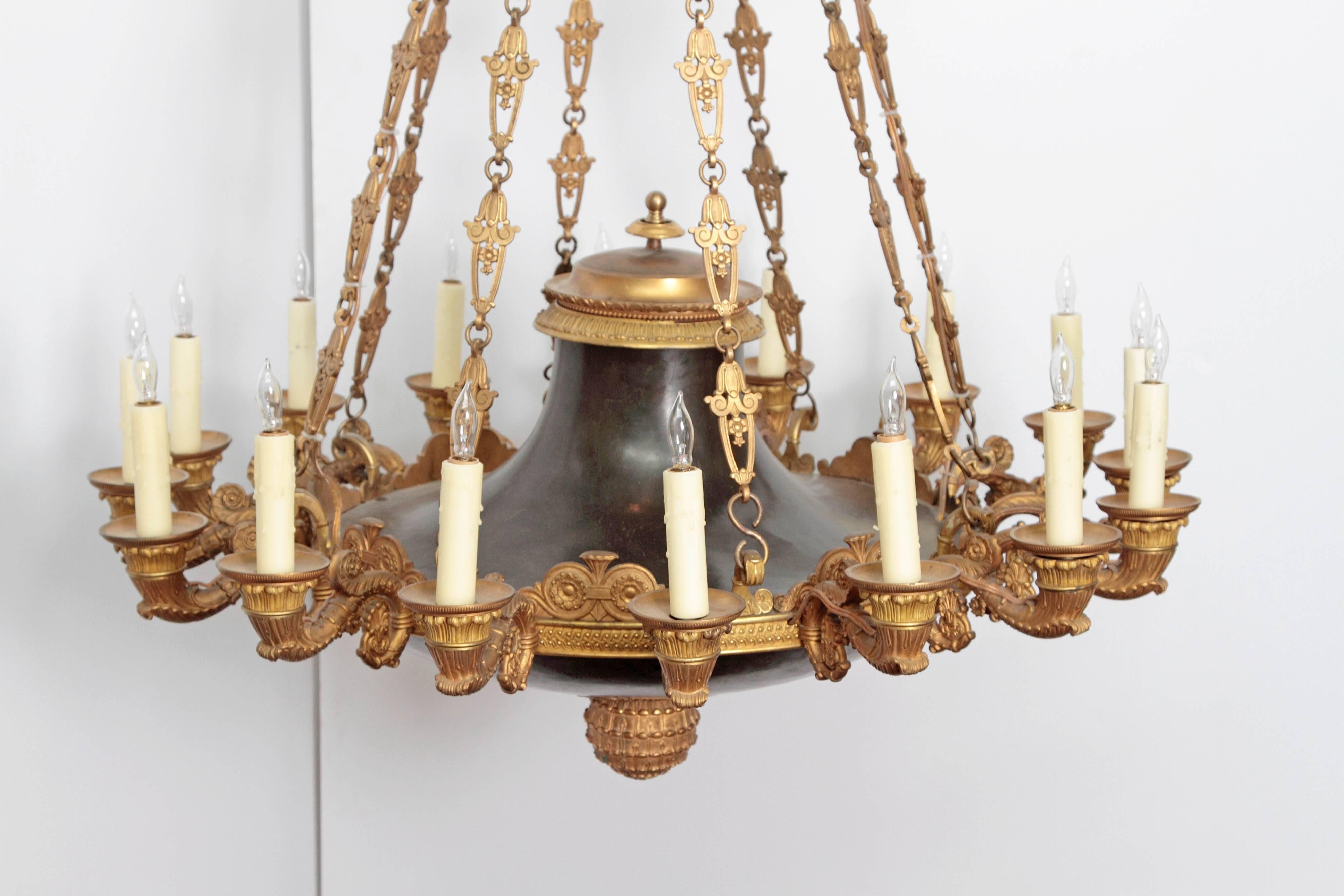 French Empire Patinated and Gilt Bronze Argon Chandelier / 16 Lights 2