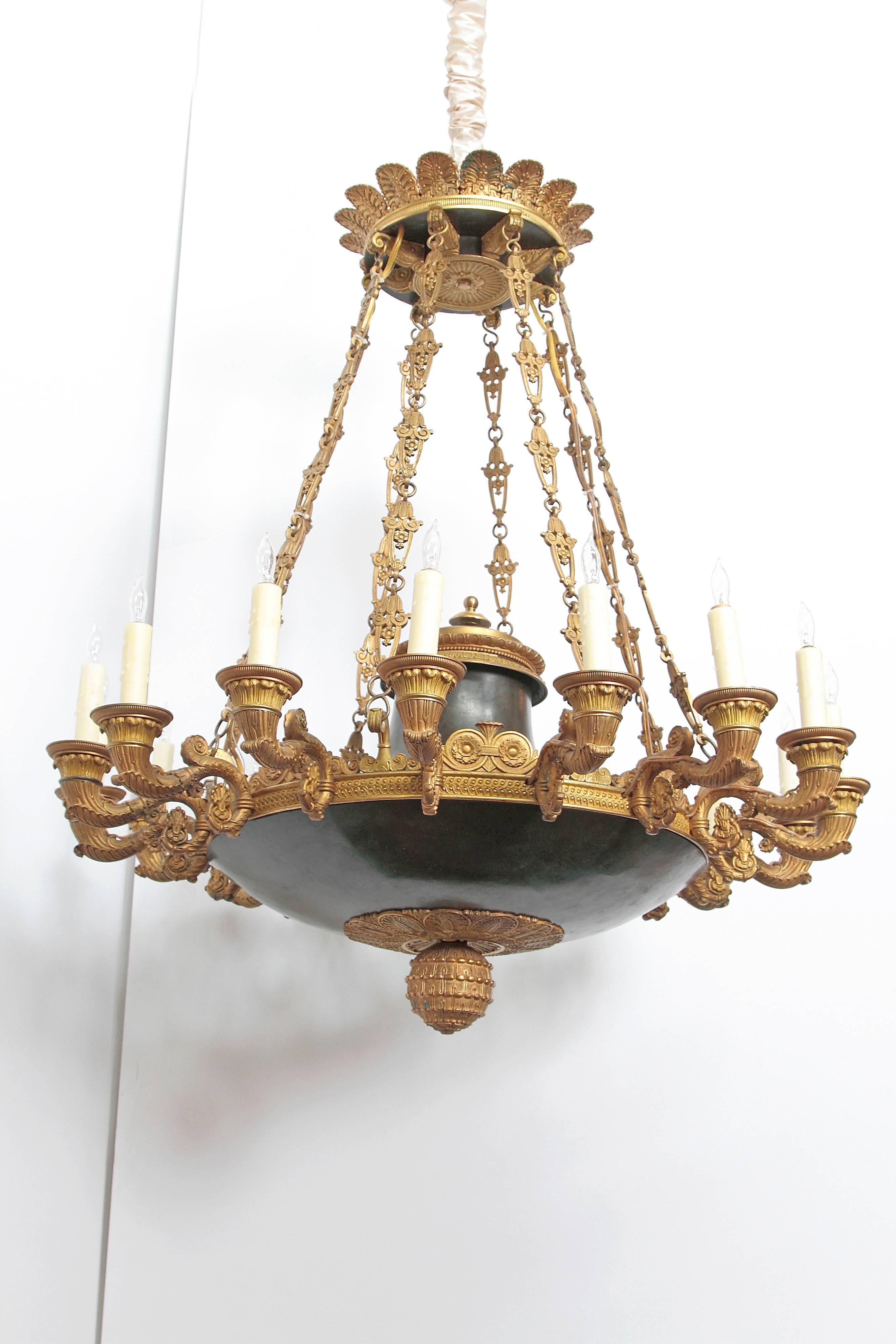 French Empire Patinated and Gilt Bronze Argon Chandelier / 16 Lights 3