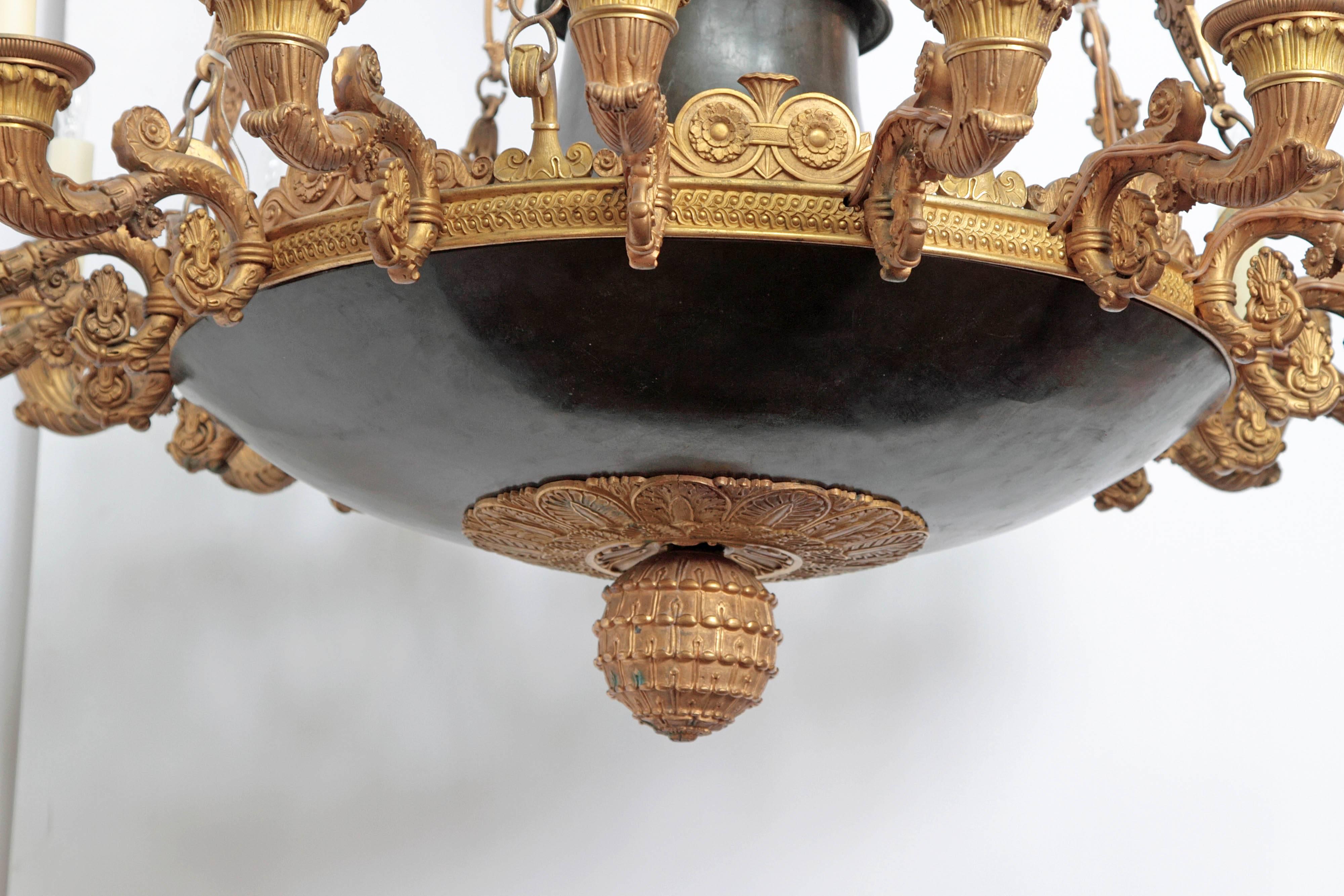 French Empire Patinated and Gilt Bronze Argon Chandelier / 16 Lights 4