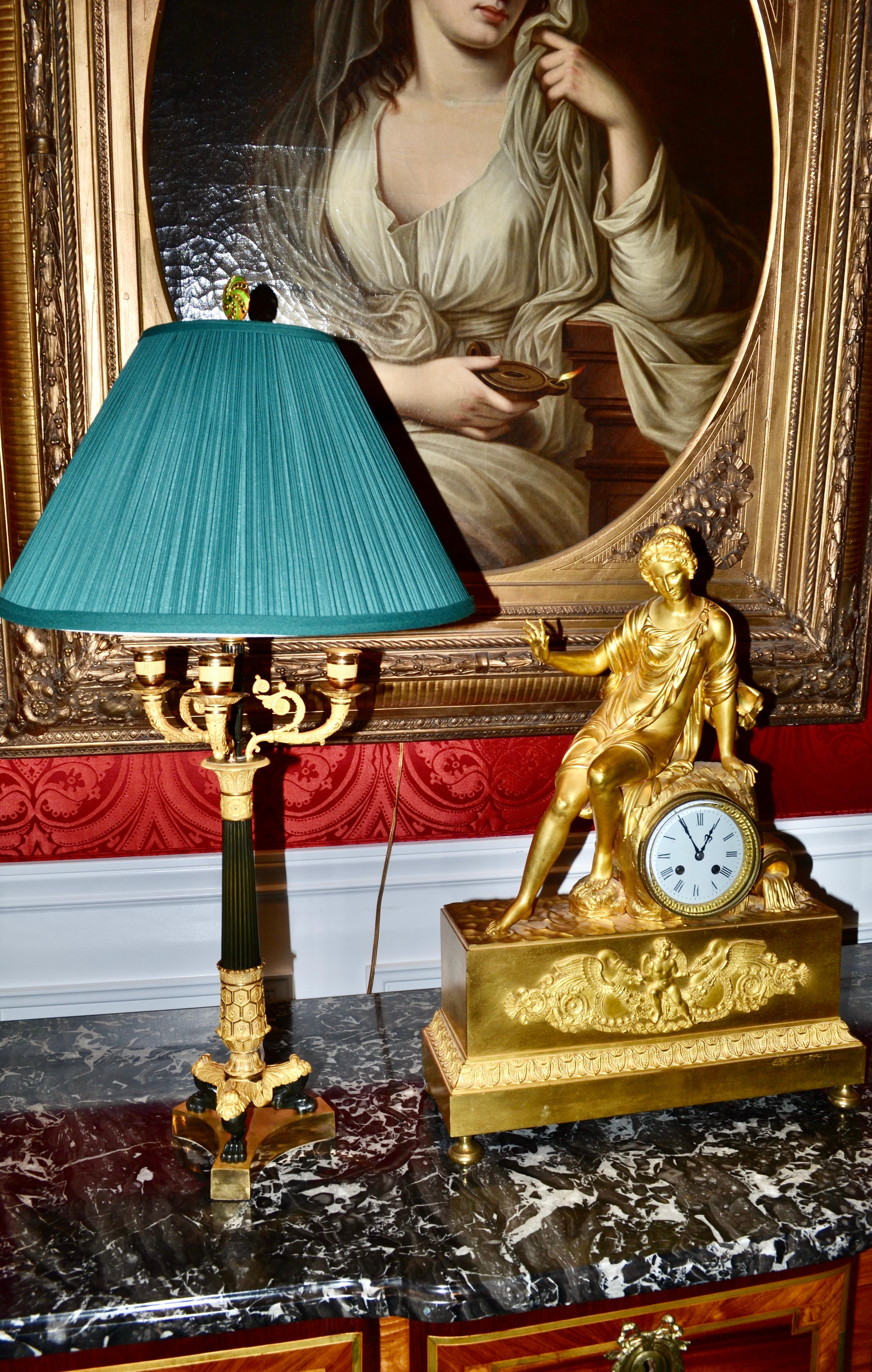 French Empire Patinated and Gilt Bronze Candelabra Lamp 1