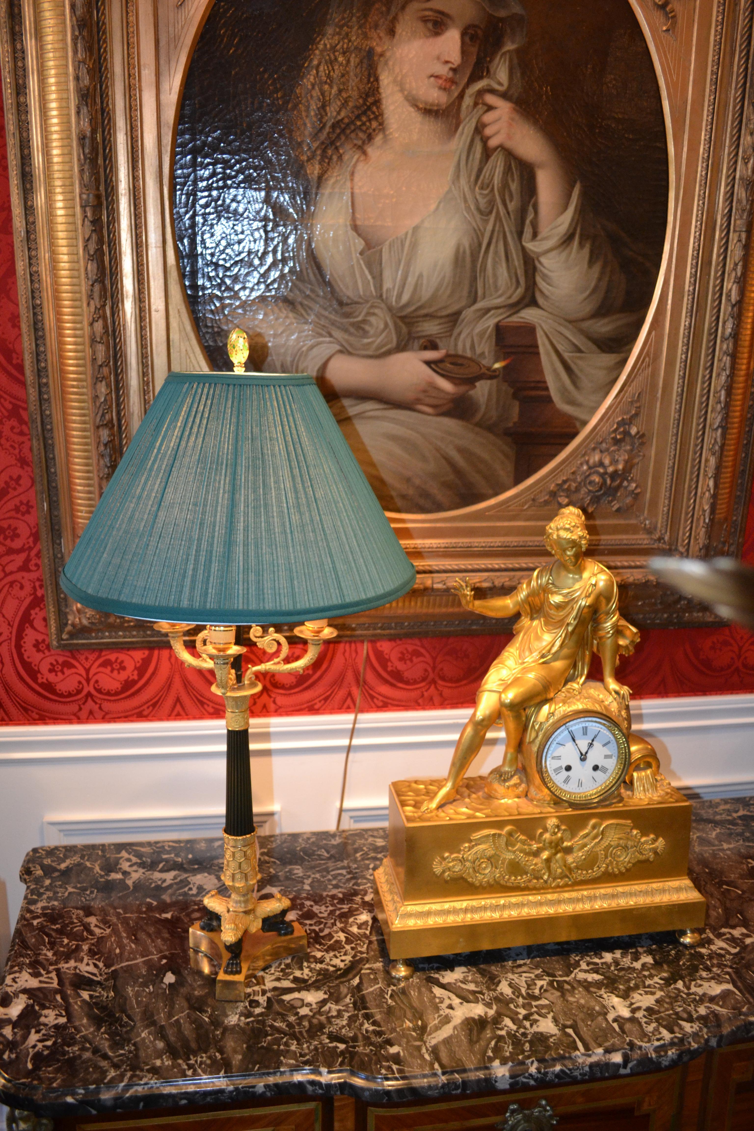 French Empire Patinated and Gilt Bronze Candelabra Lamp 2
