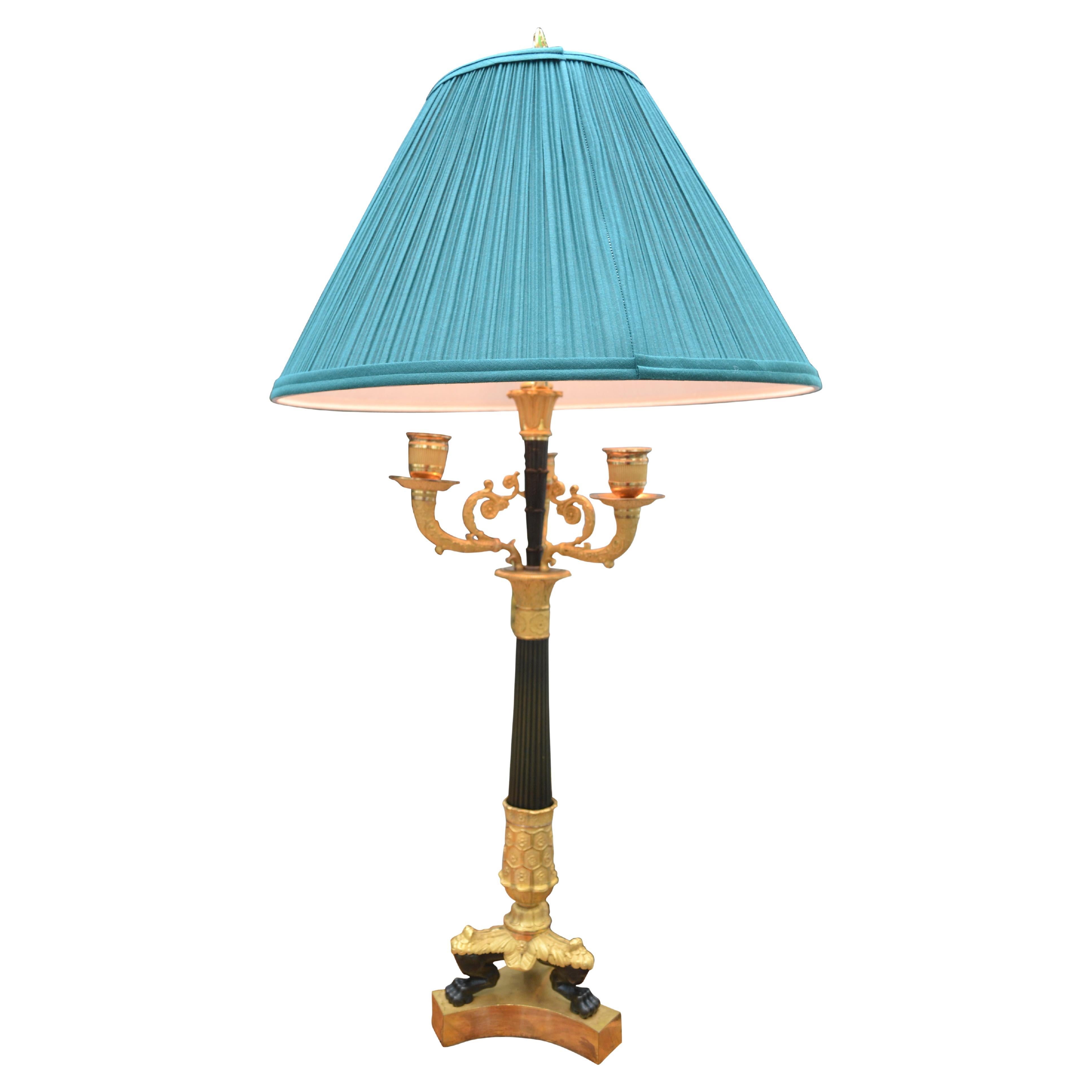 Patinated and Gilt Bronze Six Candle French Empire Candelabra Lamp For