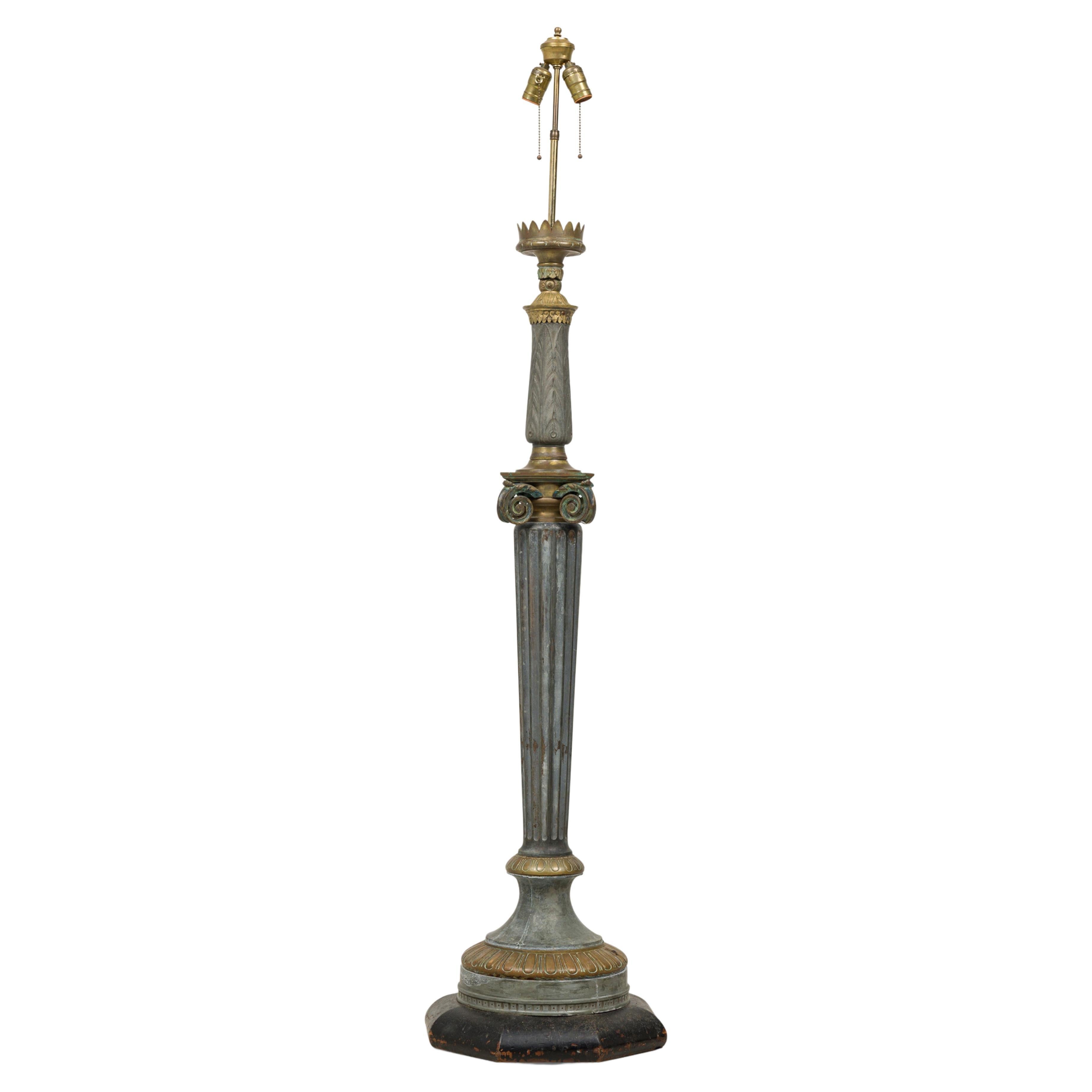 French Empire Patinated Bronze and Aluminum Columnar Floor Lamp For Sale