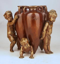 French Empire Patinated Bronze Sculpture of Boys and Amphoras by Auguste Moreau
