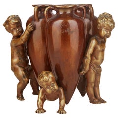 French Empire Patinated Bronze Sculpture of Boys and Amphoras by Auguste Moreau