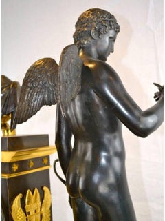 French Empire Patinated Gilt Bronze Cupid and Eurydice Clock