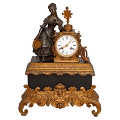 French Empire Patinated & Gilt Metal Figural Clock