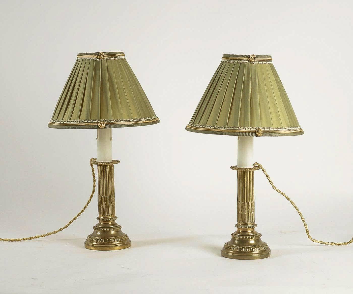 French Empire Period, Pair of Gilt Bronze Candlestick Lamps, circa 1810 In Excellent Condition In Saint Ouen, FR