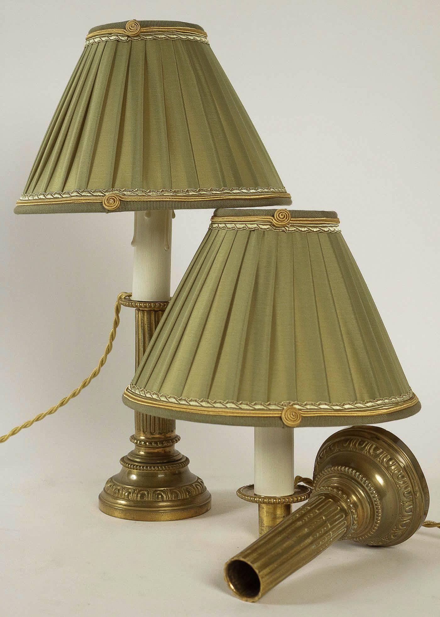 French Empire Period, Pair of Gilt Bronze Candlestick Lamps, circa 1810 5