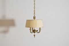 French Empire Style Brass 3-light Bouillotte-Form Chandelier, 19th to 20th C