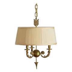 French Empire Style Brass 3-light Bouillotte-Form Chandelier, 19th to 20th C