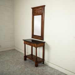 French Empire Period Burl Walnut Console Table and Detached Mirror, circa 1810