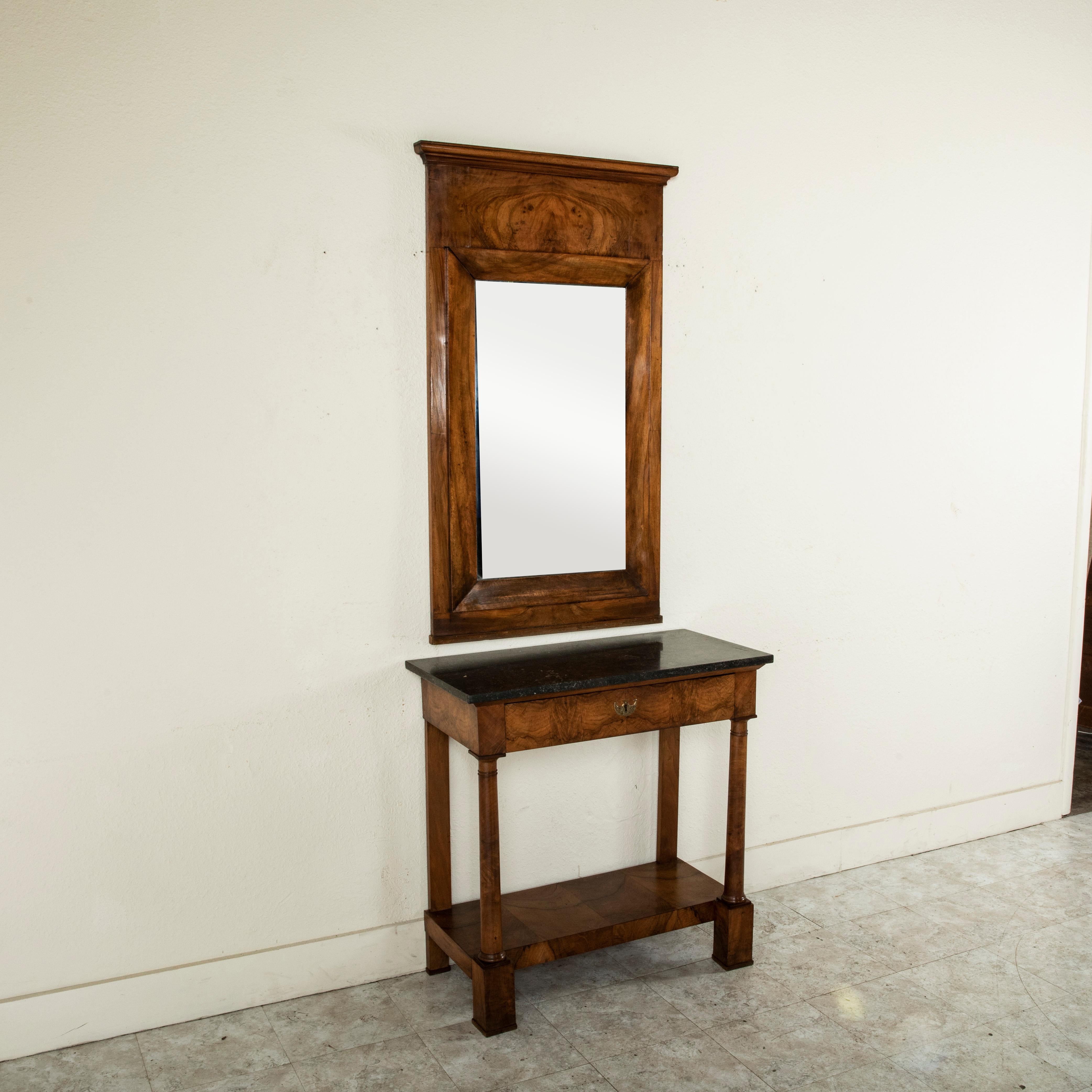 19th Century French Empire Period Burl Walnut Console Table and Detached Mirror, circa 1810