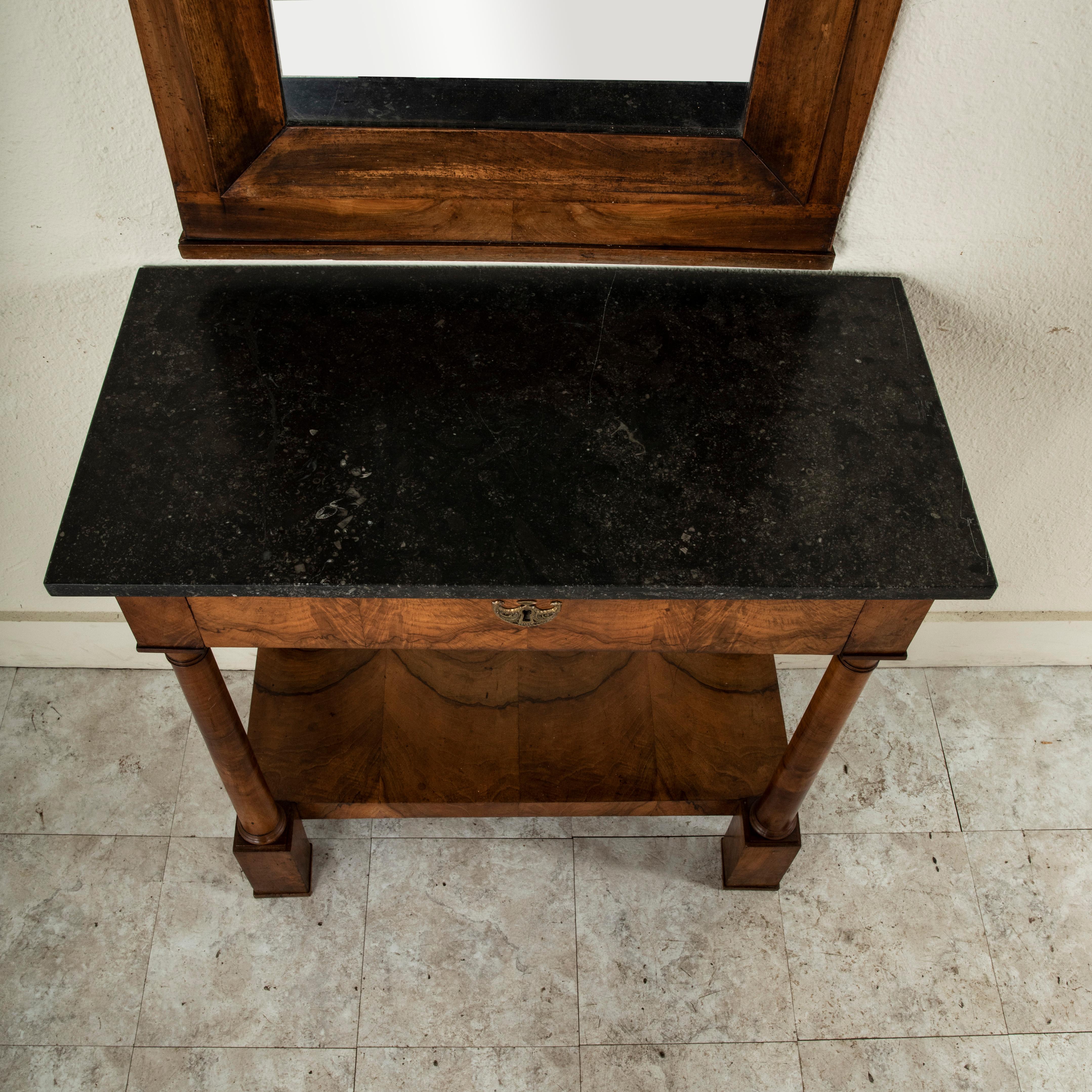 French Empire Period Burl Walnut Console Table and Detached Mirror, circa 1810 5