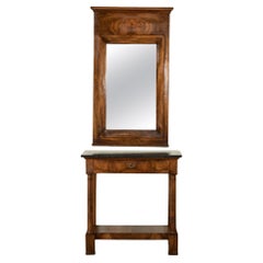 French Empire Period Burl Walnut Console Table and Detached Mirror, circa 1810