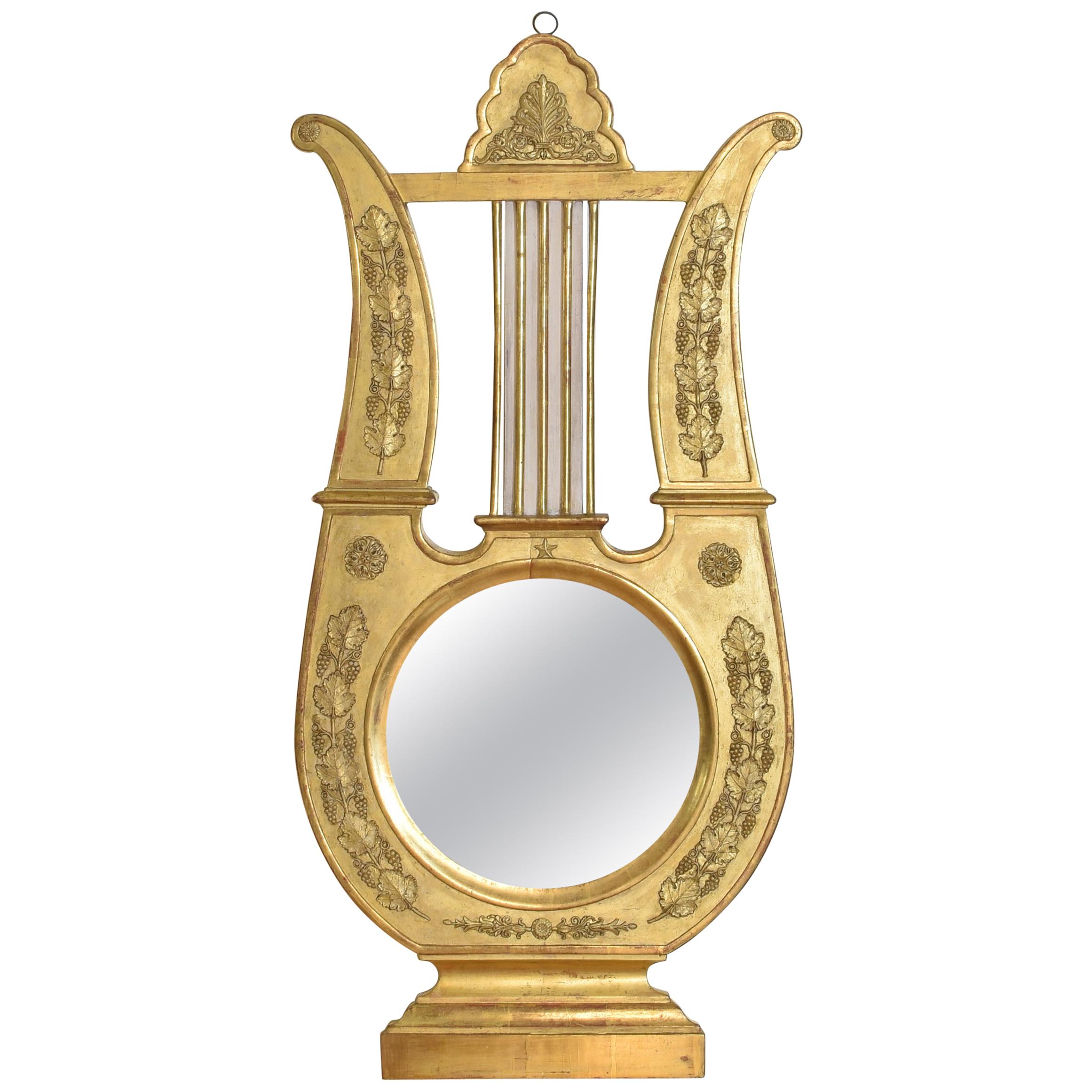 French Empire Period Carved Giltwood Mirror, Formerly a Barometer, 19th Century