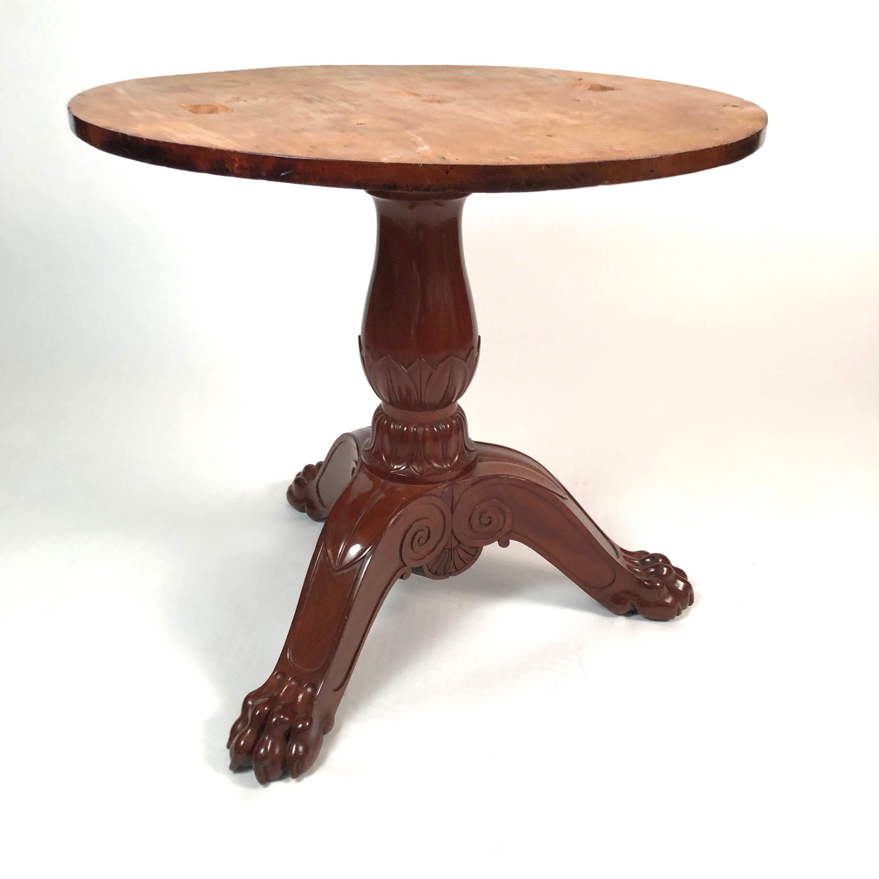 Carved French Empire Period Center Table in Mahogany with Stone Top by Jacob