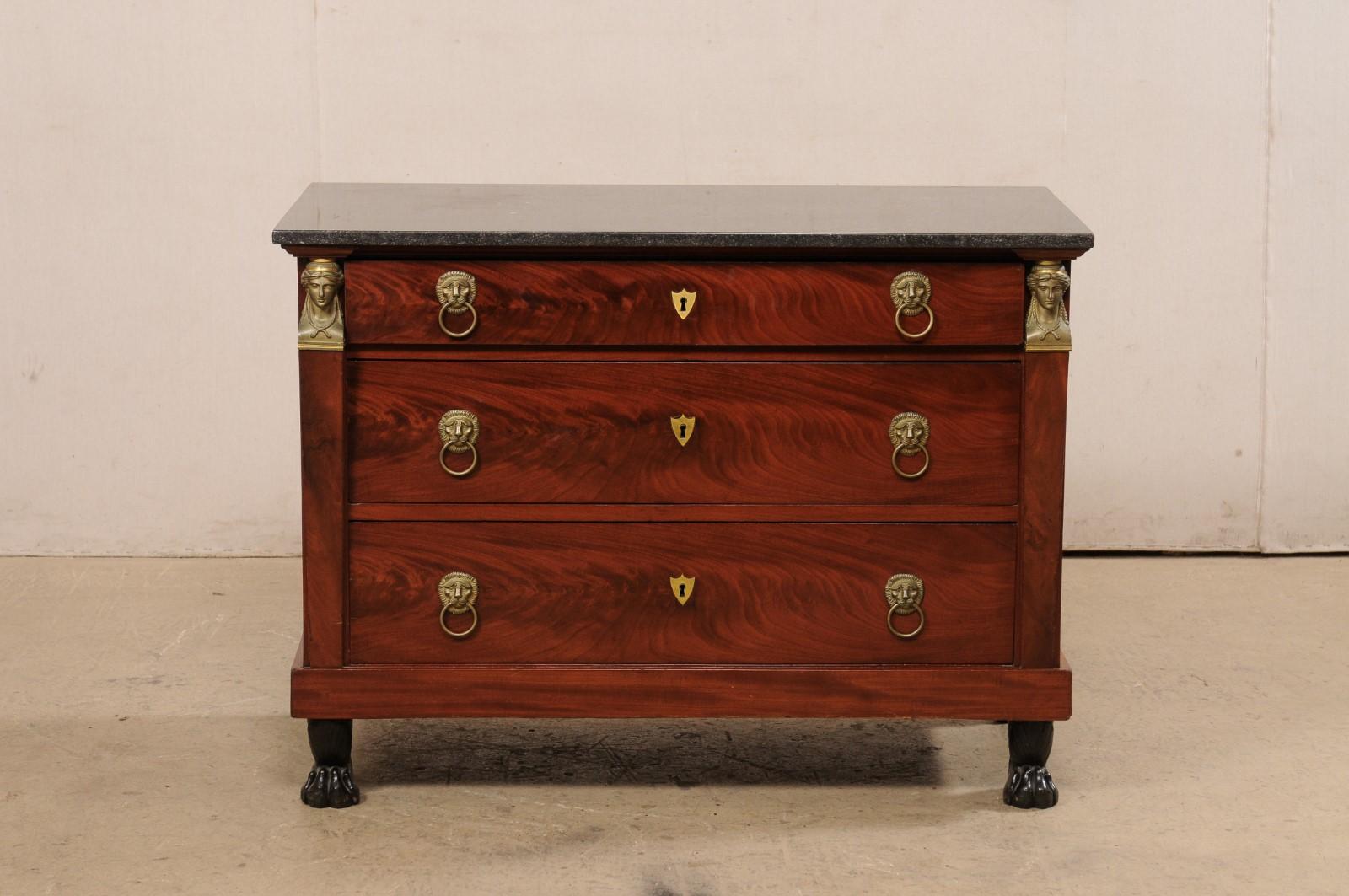 French Empire Period Commode w/Black Marble Top, Revival Accents, & Paw Feet For Sale 7