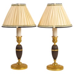 French Empire Period, Converted in Table Lamps Pair of Small Bronze Candlesticks