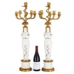 French Empire Period Egyptian Style Porcelain Candelabra