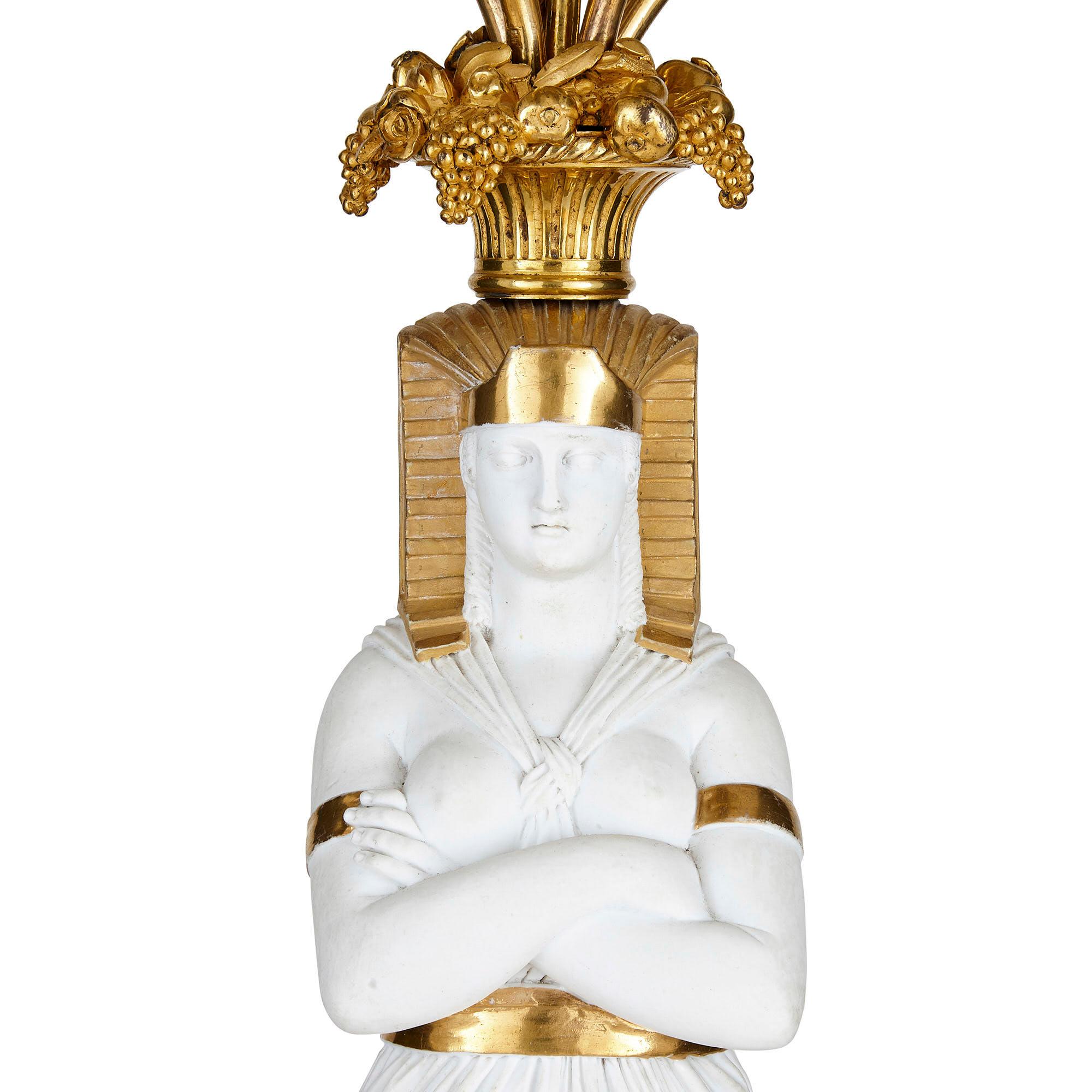 Doré Candélabre en porcelaine de style égyptien d'époque Empire français en vente