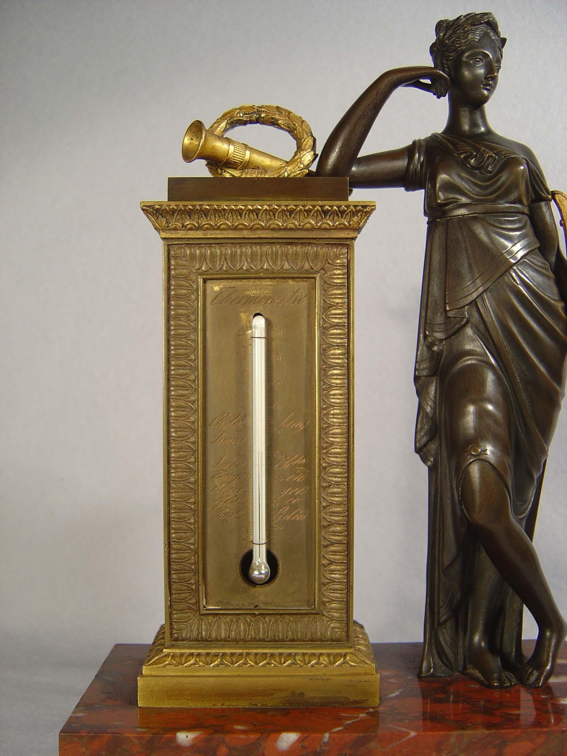 Patinated French Empire Period Figural Thermometer For Sale