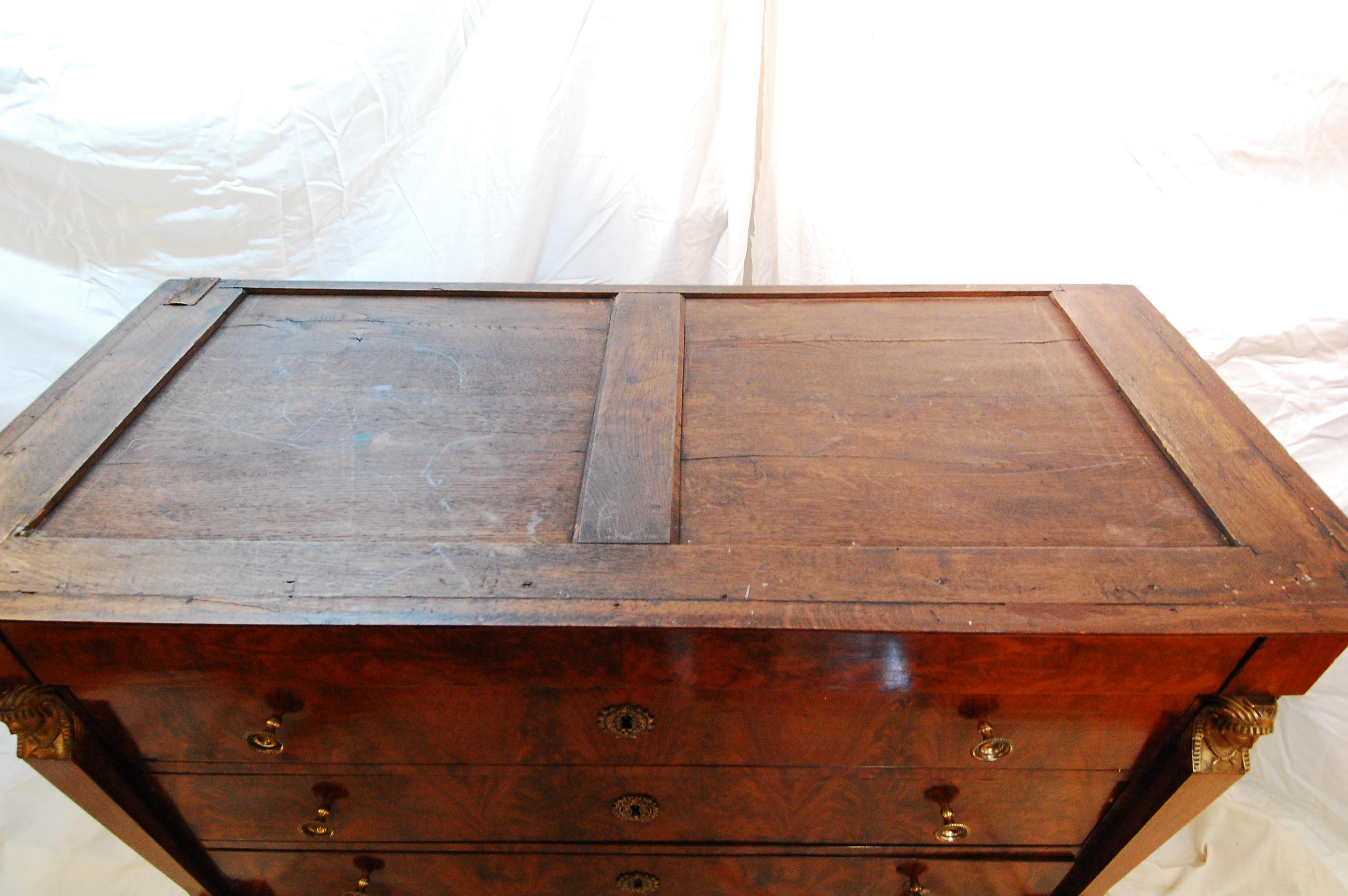 French Empire Period Flame Grain Mahogany Commode Chest with Black Marble Top For Sale 6
