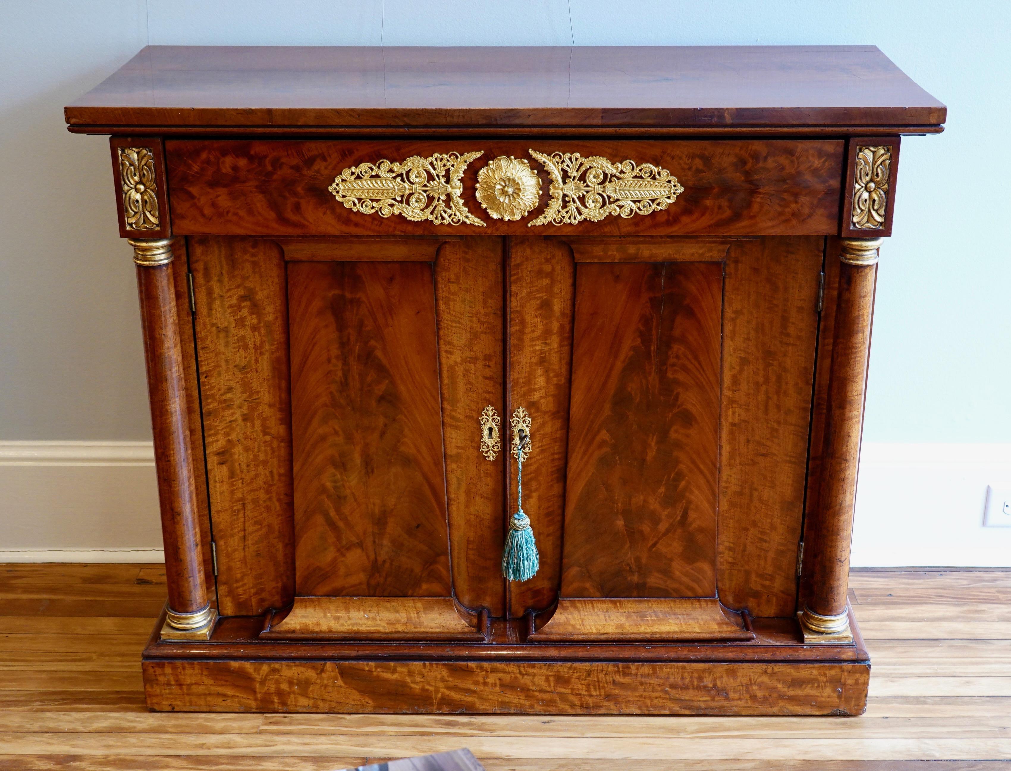 First Empire French Empire Period Flame Mahogany and Parcel-Gilt Cabinet For Sale