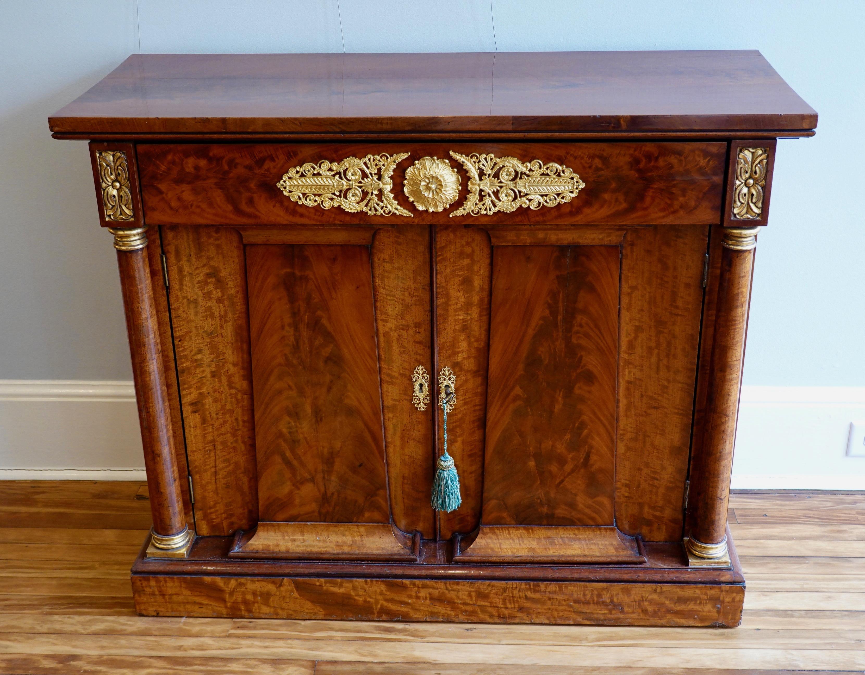 19th Century French Empire Period Flame Mahogany and Parcel-Gilt Cabinet For Sale