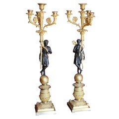 Antique French Empire Period Gilt and Burnished Bronze Figural Four-Light Candelabra