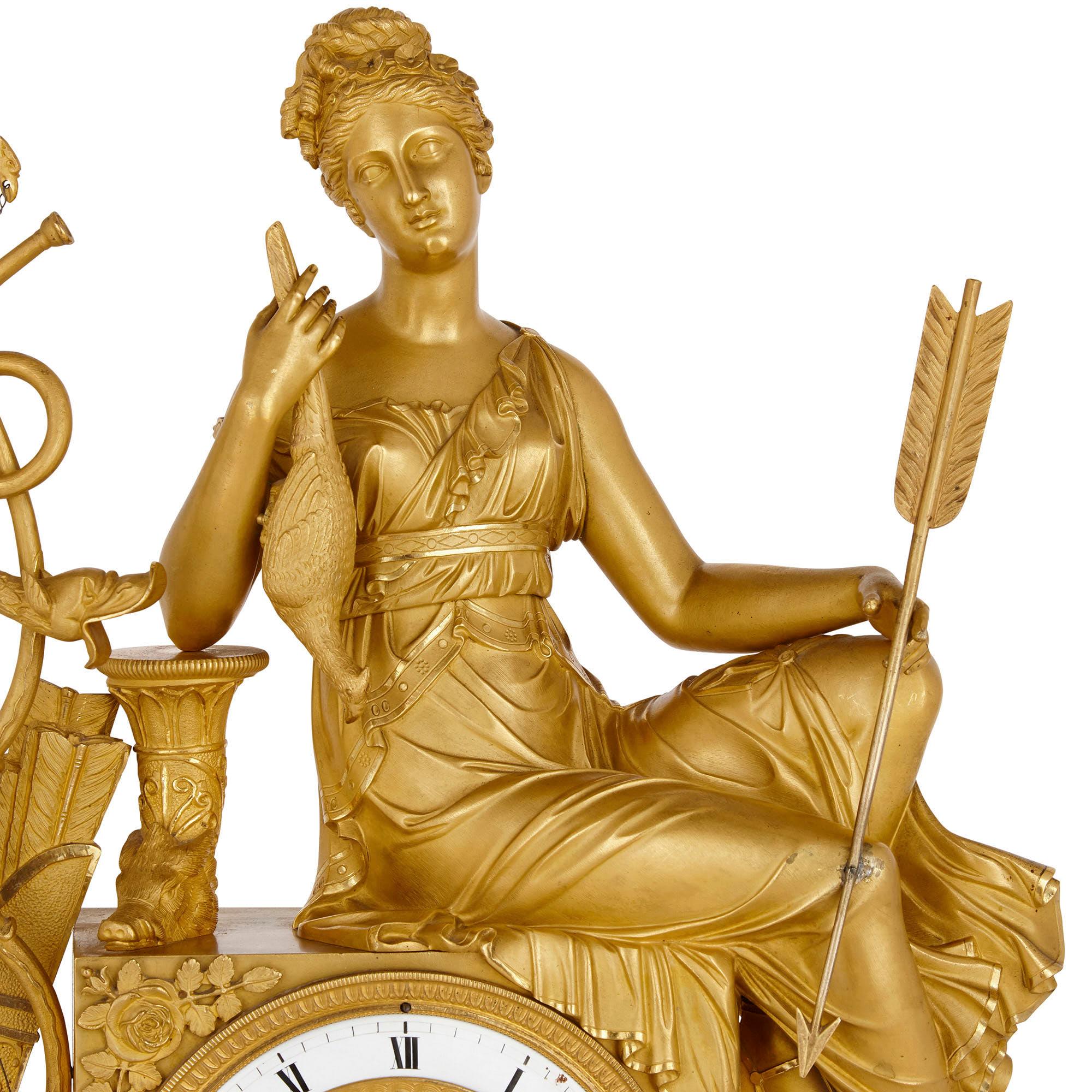 Ormolu French Empire Period Gilt Bronze Mantel Clock For Sale