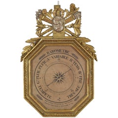 French Empire Period Gilt & Silver Gilt Octagonal Barometer, Early 19th Century