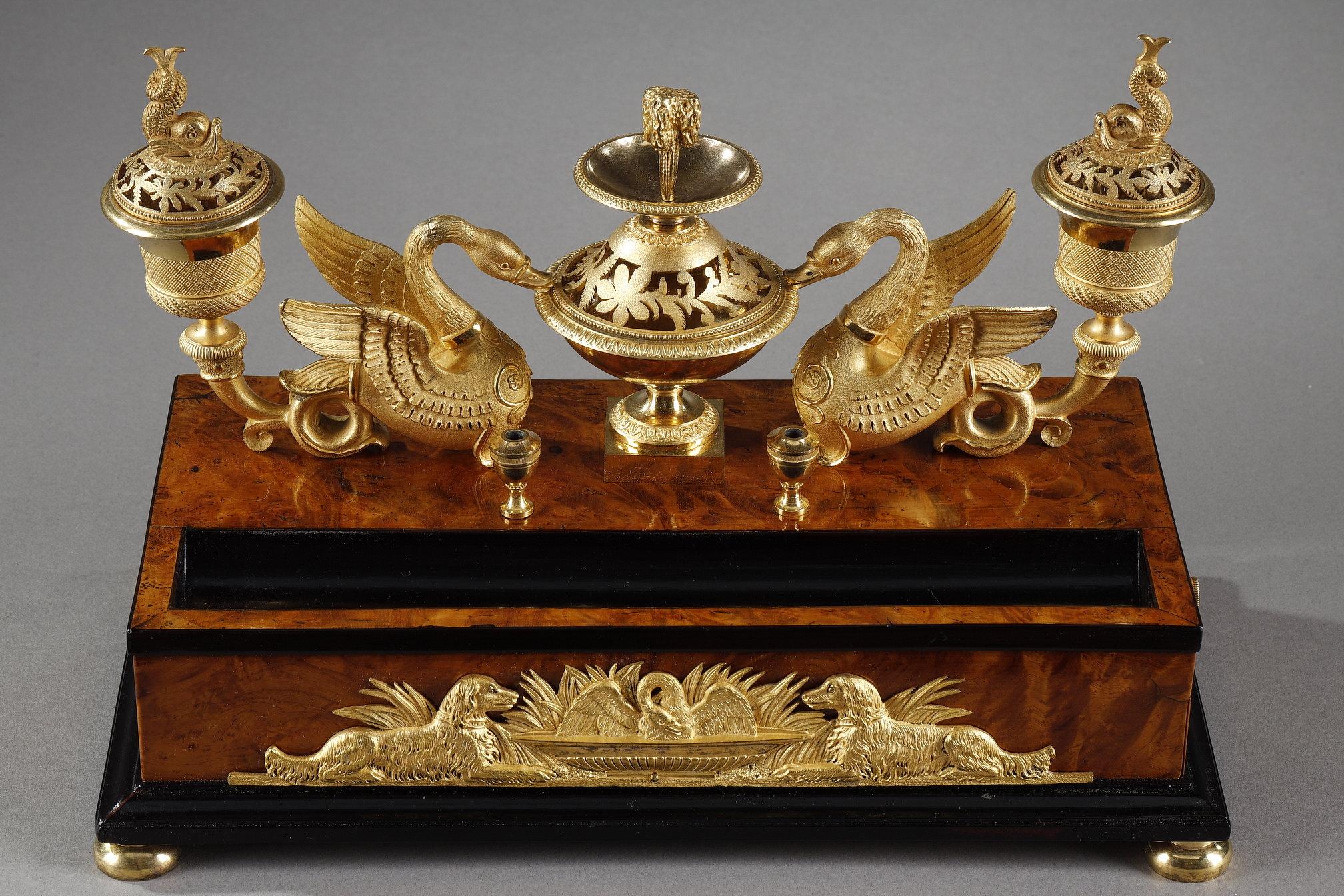 Gilt French Empire period Inkwell, identical to the one of Elisa Bonaparte For Sale