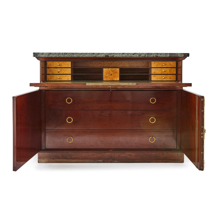 French Empire Period Mahogany, Marble and Gilt Bronze Cabinet For Sale 1