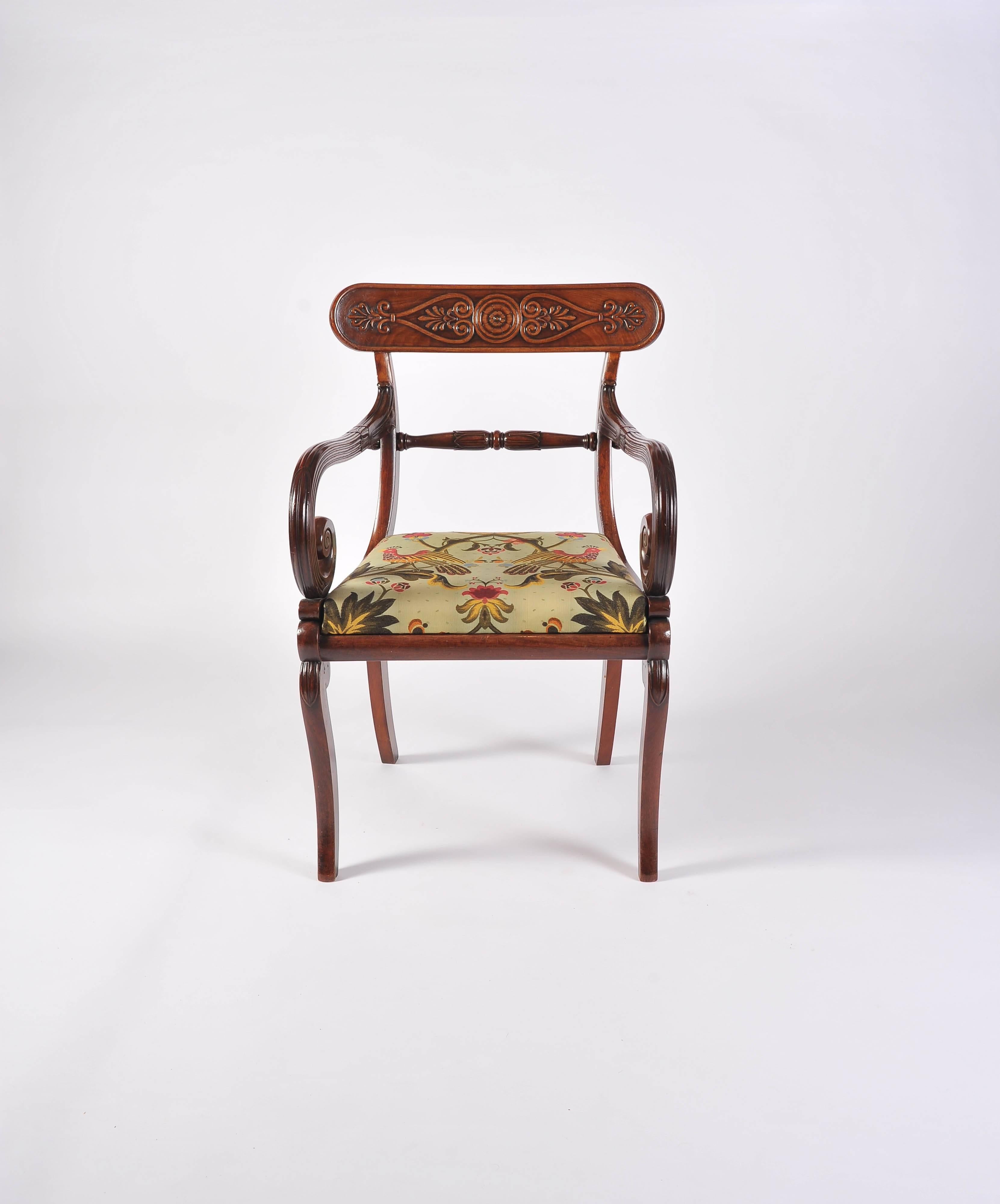 Mahogany Desk Chair, French Empire Period, Cabriole Legs, Early 19th Century In Excellent Condition For Sale In London, GB