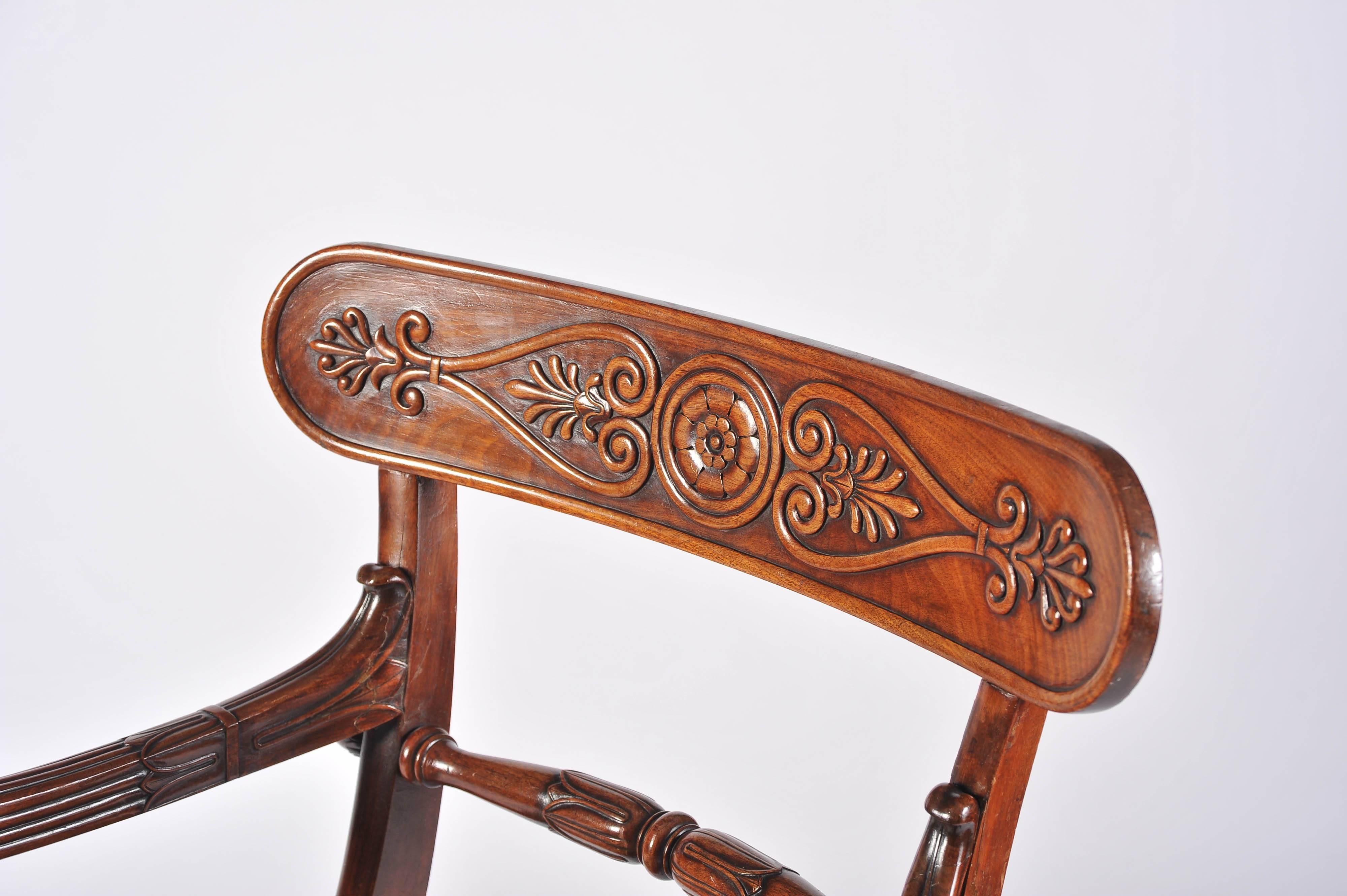 Mahogany Desk Chair, French Empire Period, Cabriole Legs, Early 19th Century For Sale 3