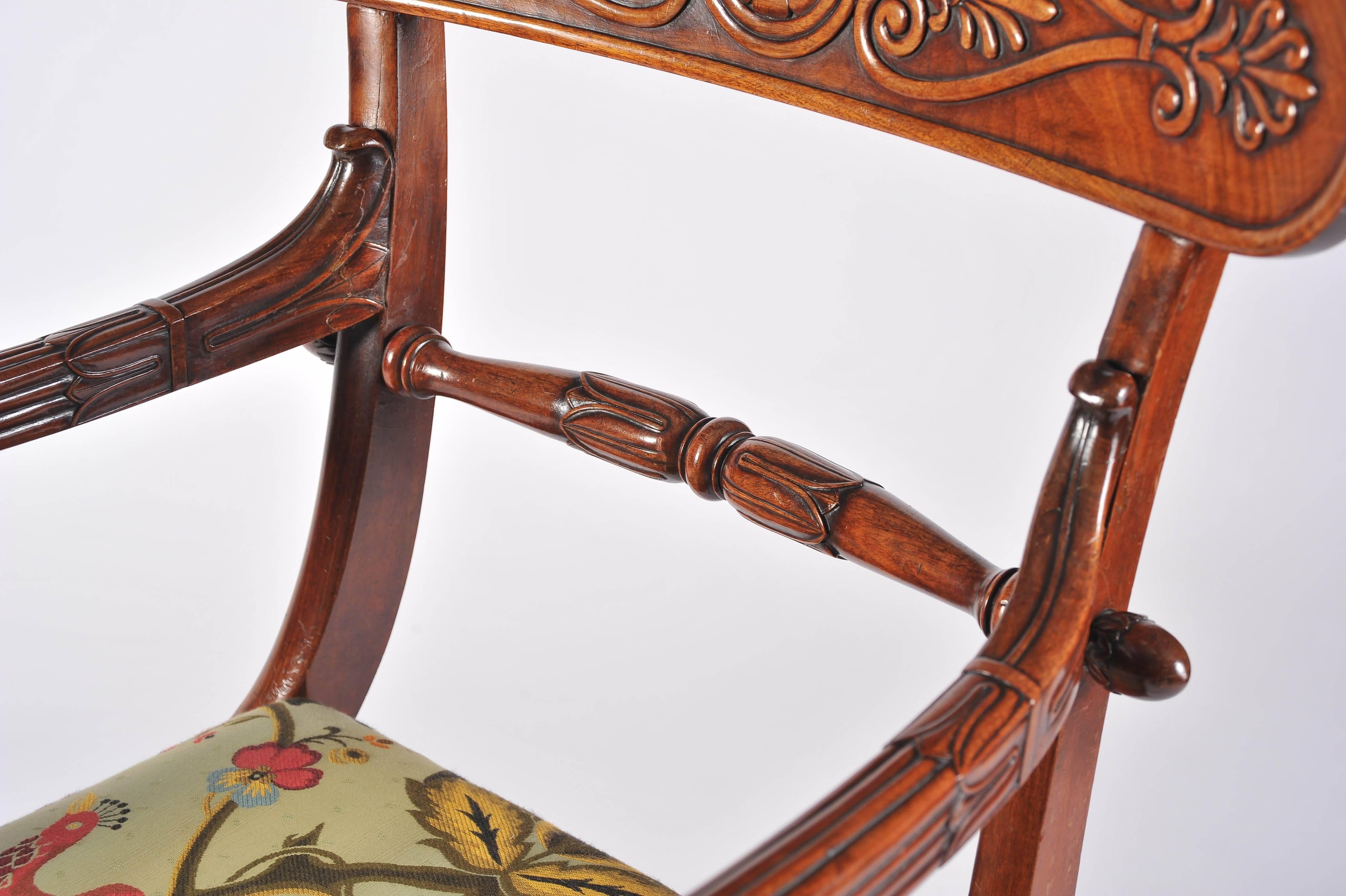 Mahogany Desk Chair, French Empire Period, Cabriole Legs, Early 19th Century For Sale 4