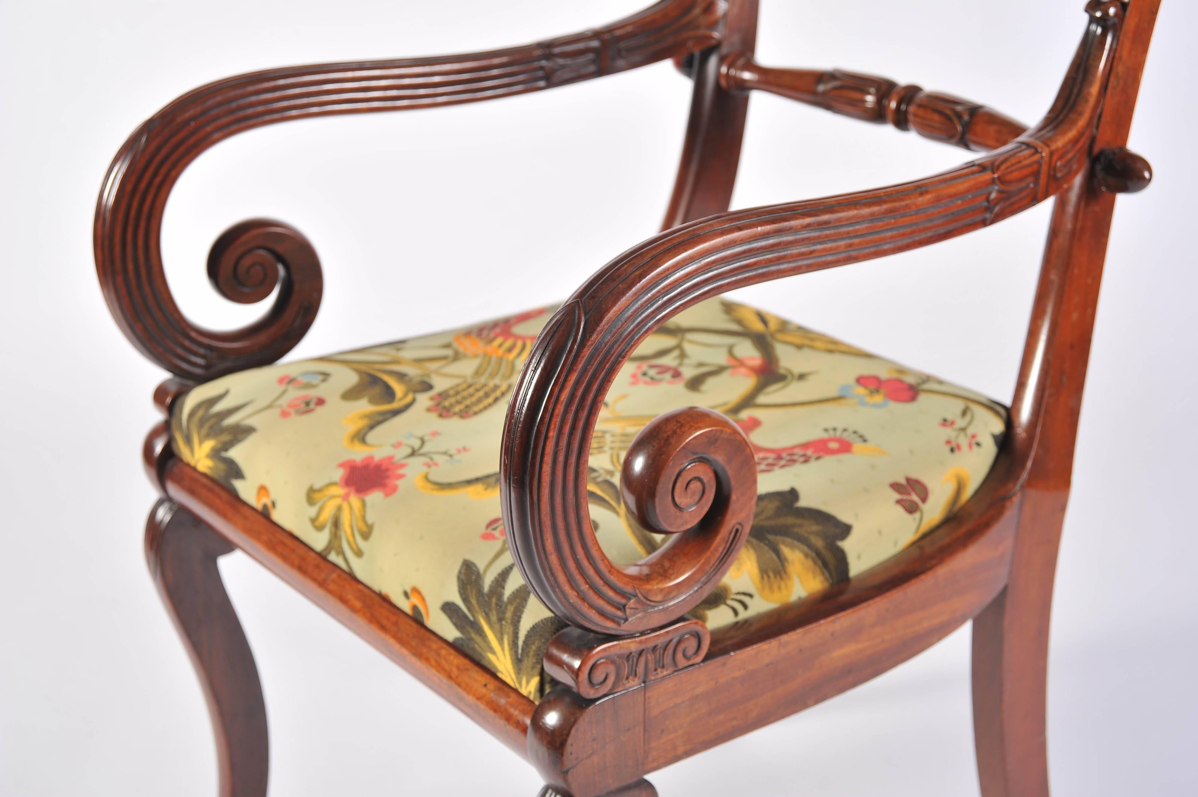 Mahogany Desk Chair, French Empire Period, Cabriole Legs, Early 19th Century For Sale 5